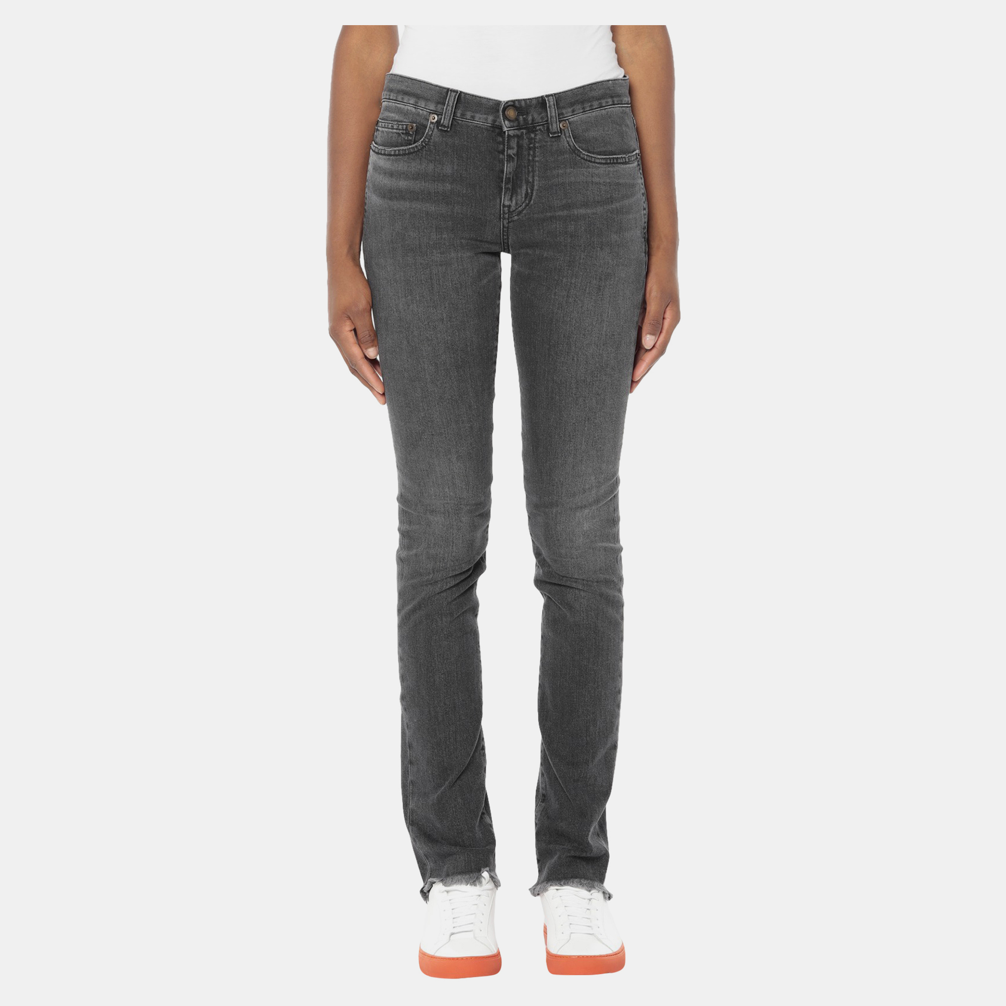 Pre-owned Saint Laurent Cotton Jeans 26 In Grey