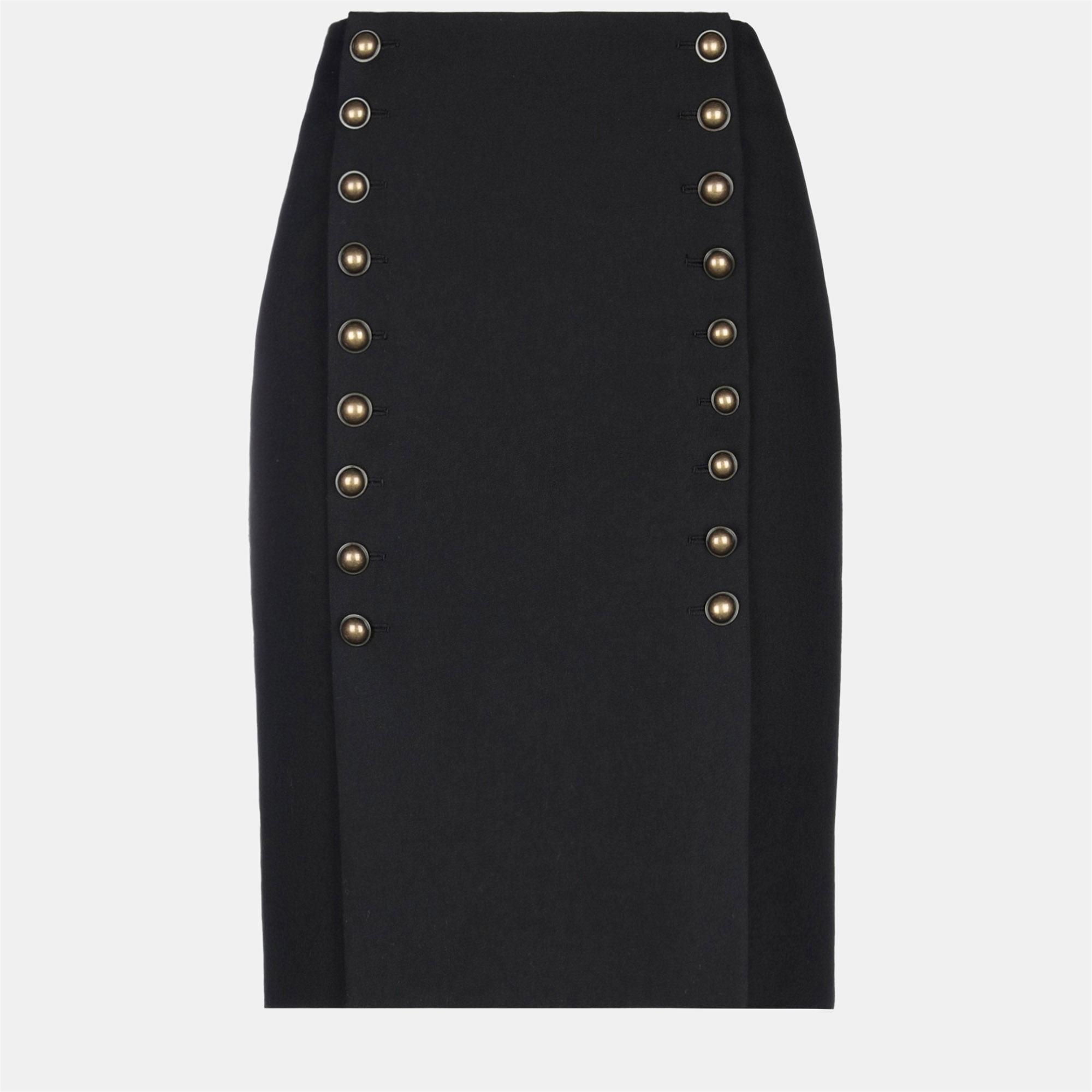 Pre-owned Saint Laurent Virgin Wool Midi Skirt 38 In Black