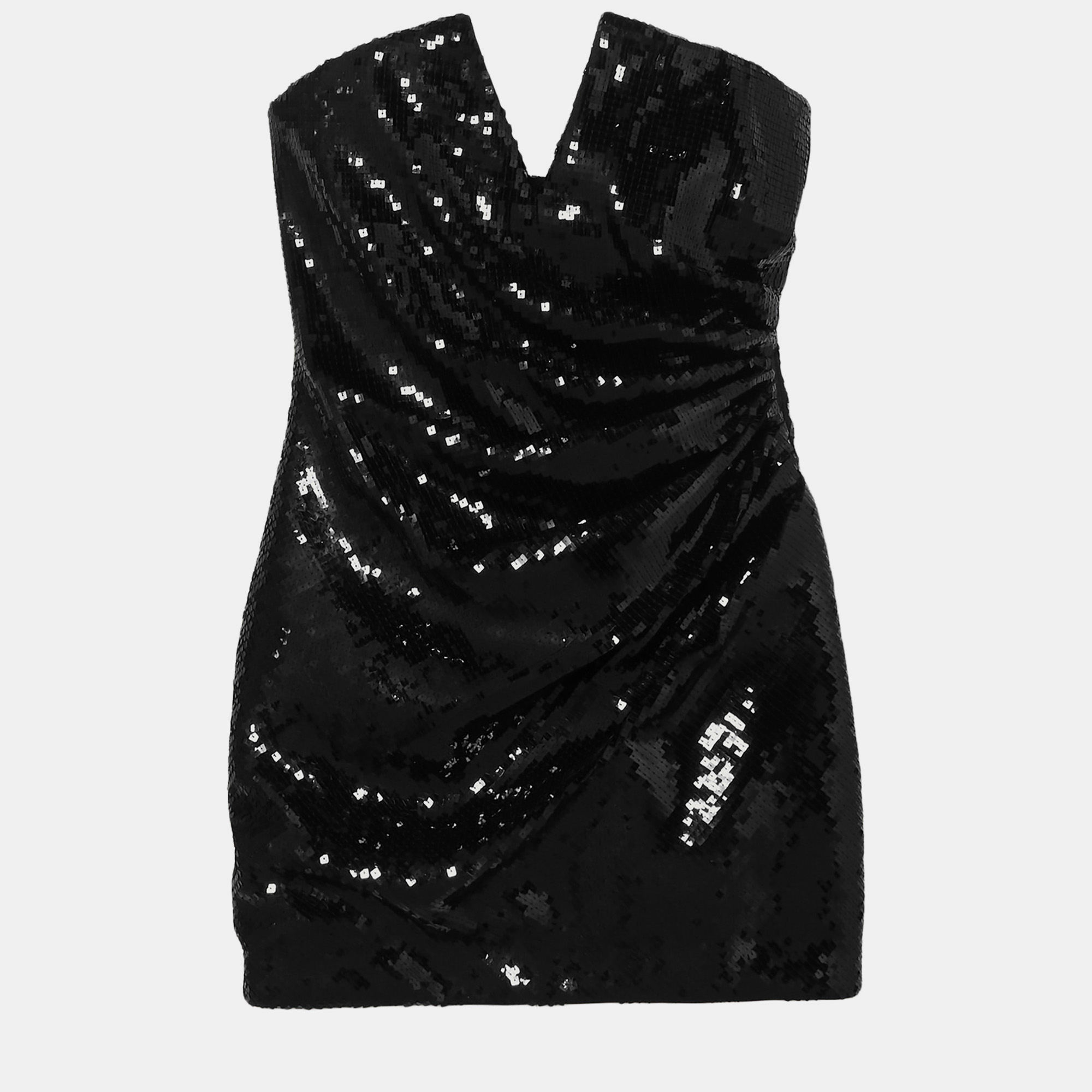 Pre-owned Saint Laurent Sequined Strapless Mini Dress S (fr 36) In Black