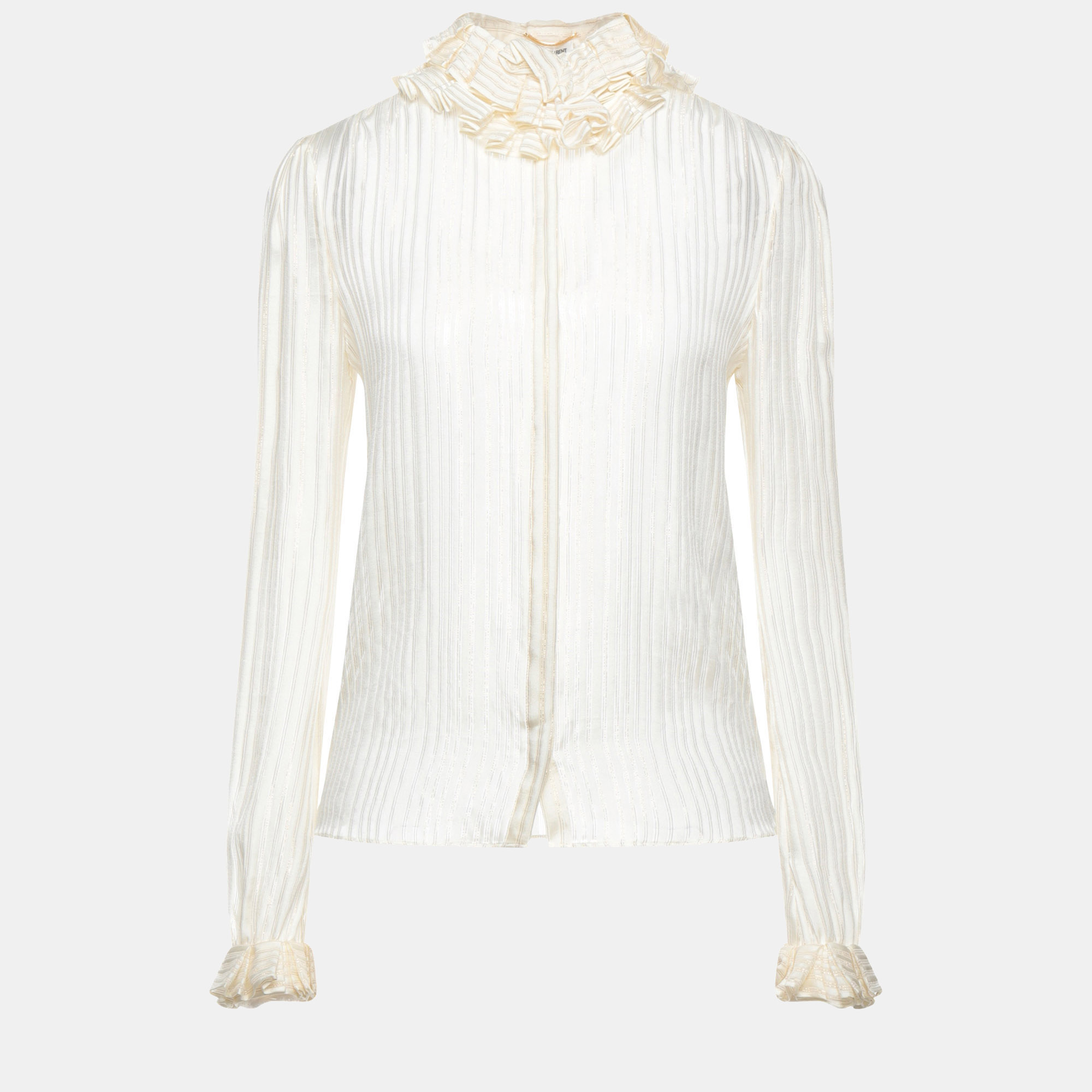 

Saint Laurent Paris Cream Lurex Striped Silk Shirt  (FR 38