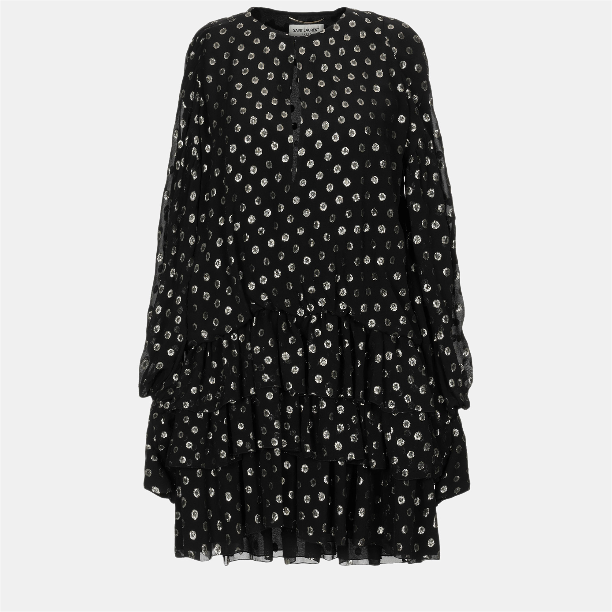 

Saint Laurent Black Lurex Brocade Silk Ruffled Top L (FR 40)