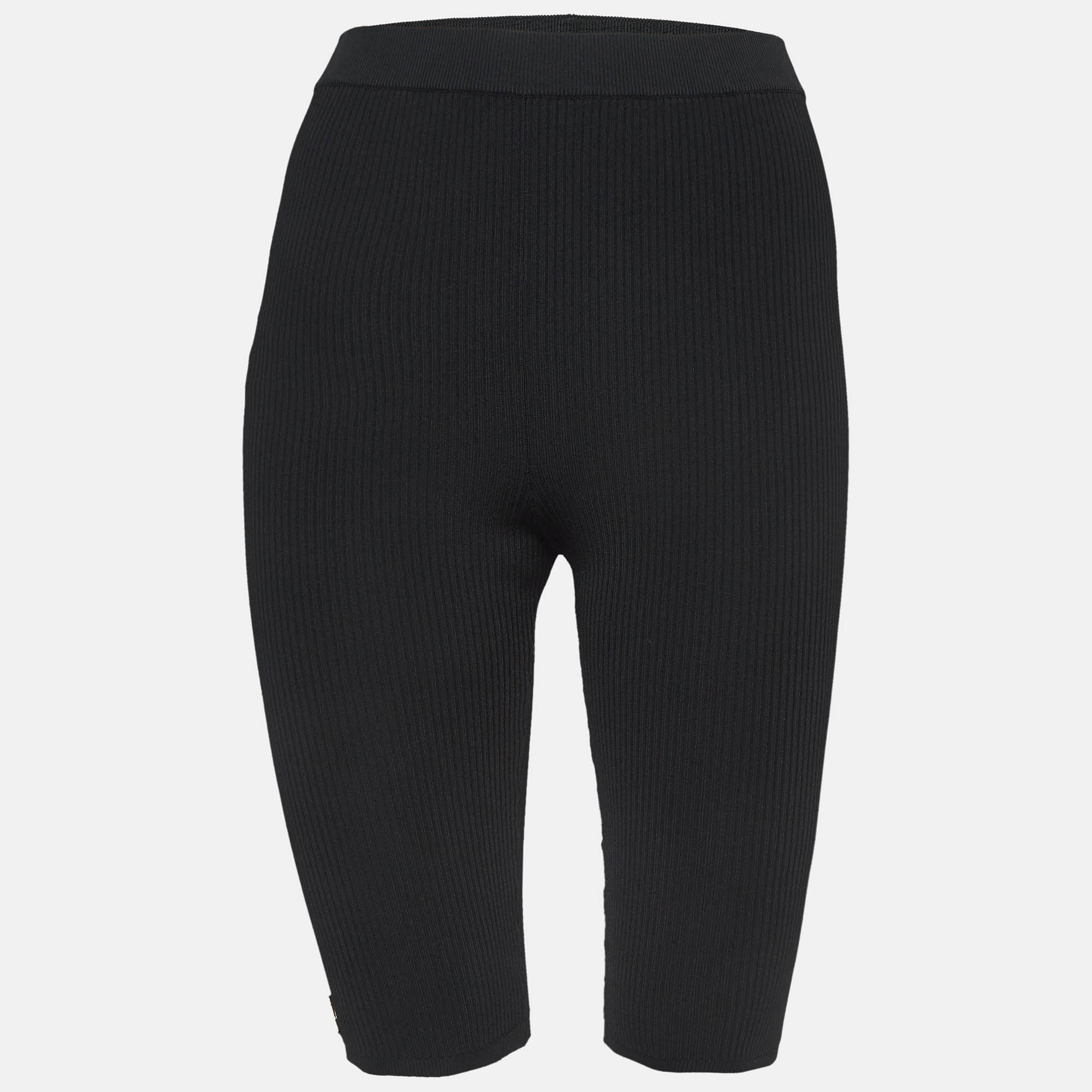 

Saint Laurent Black Ribbed Stretch-Knit Shorts S