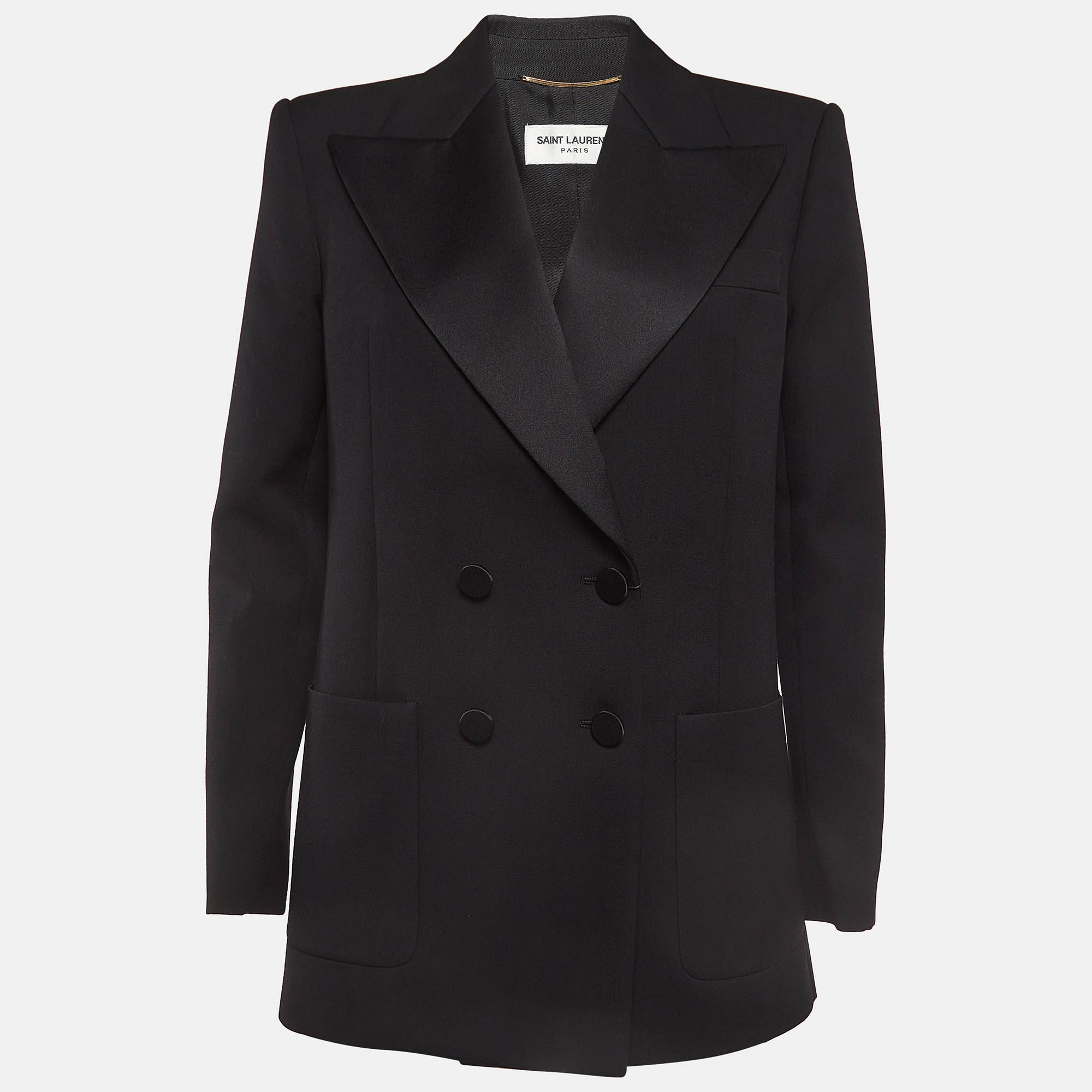 Pre-owned Saint Laurent Black Gabardine Double Breasted Blazer L