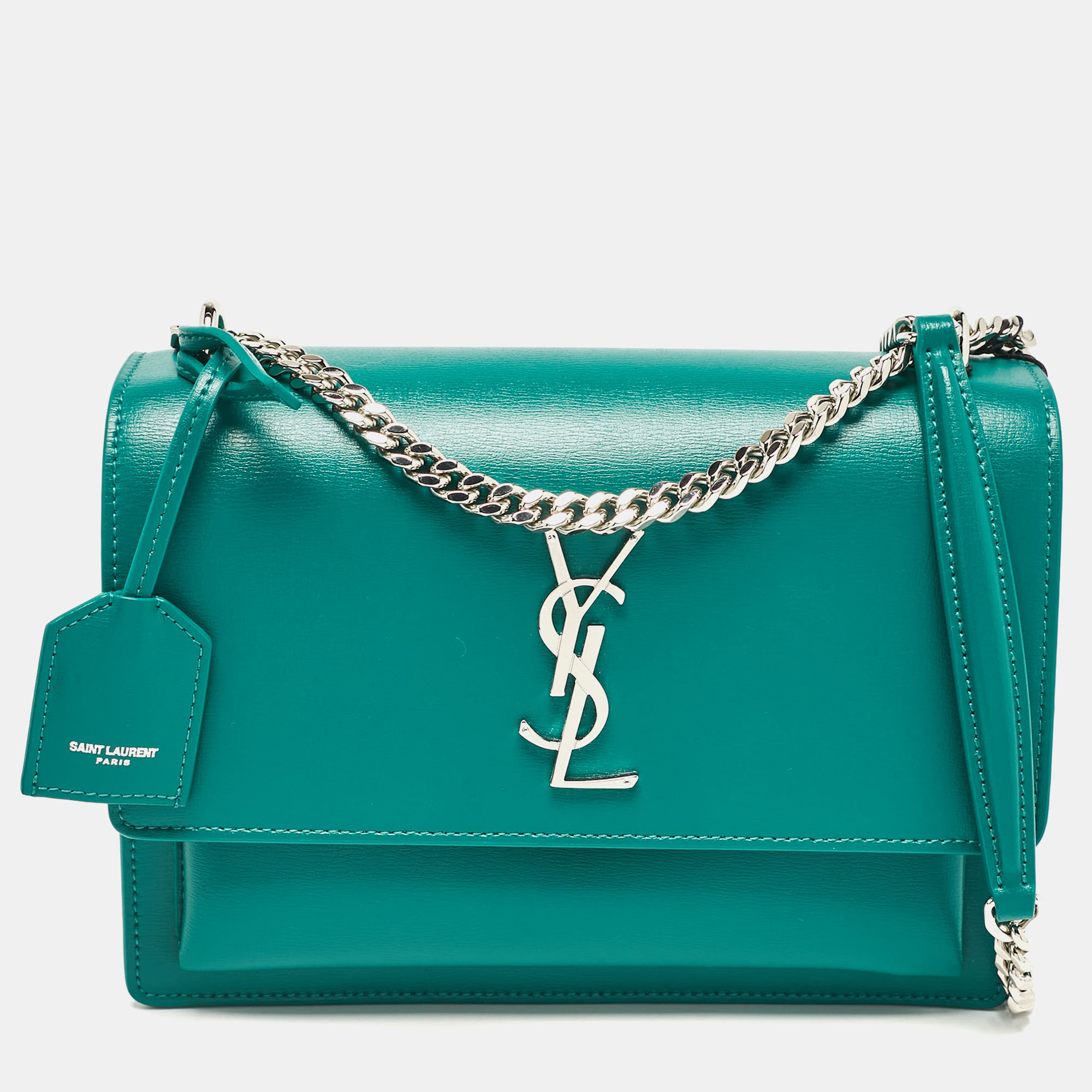 

Saint Laurent Green Leather Medium Sunset Shoulder Bag