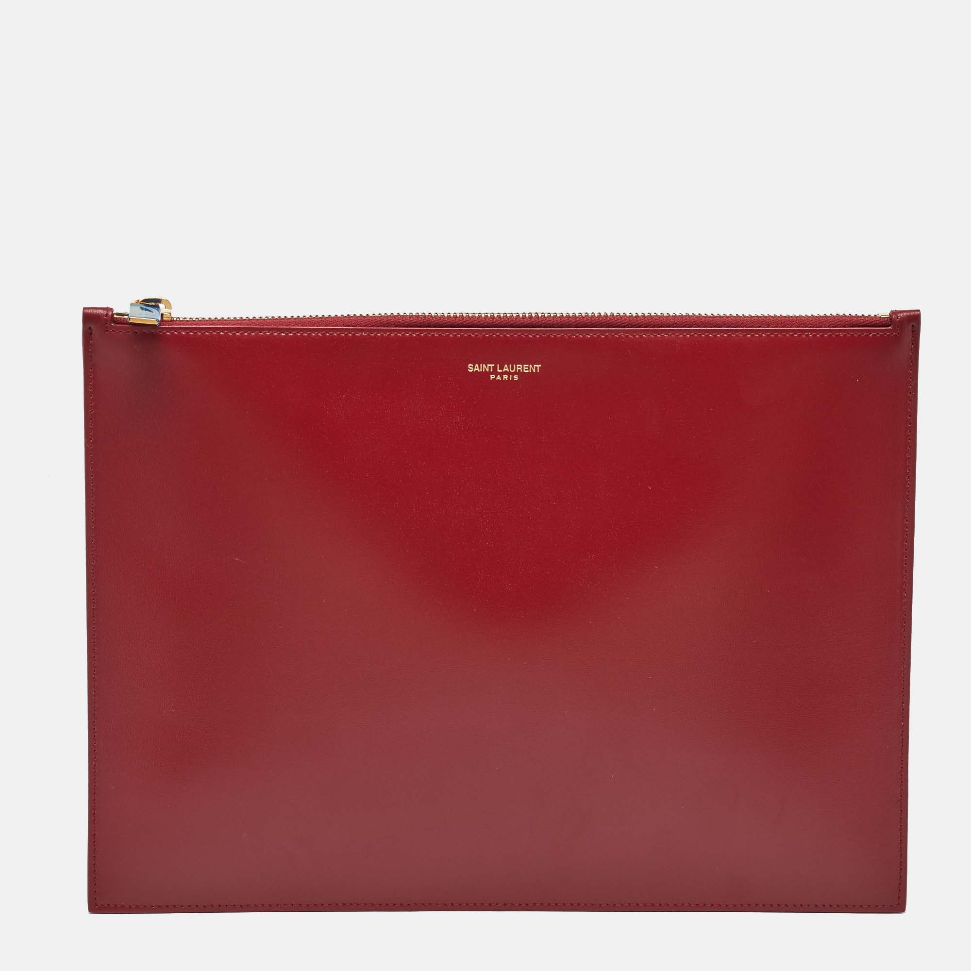 

Saint Laurent Red Leather Zip Pouch Clutch