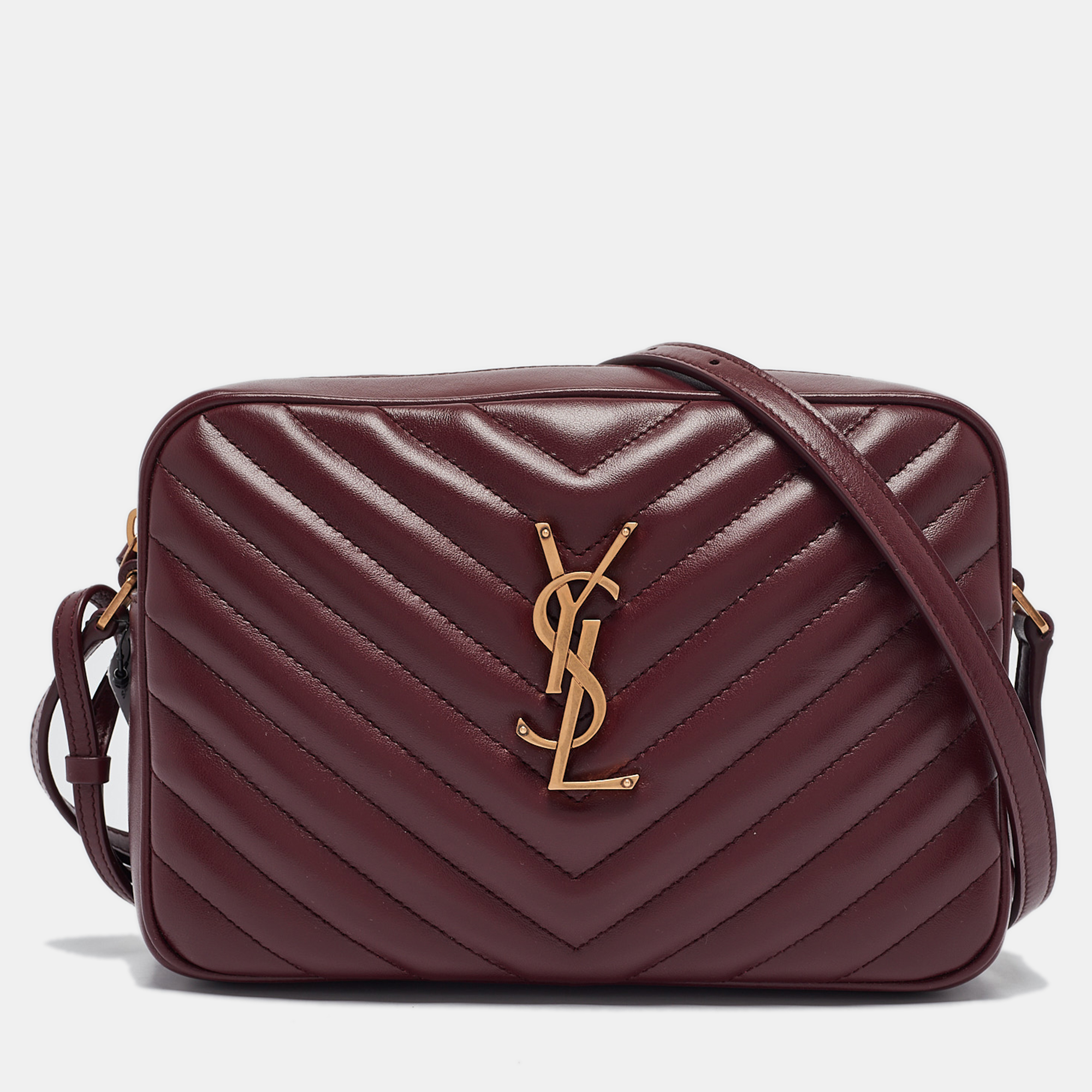 

Saint Laurent Burgundy Matelassé Leather Lou Camera Crossbody Bag