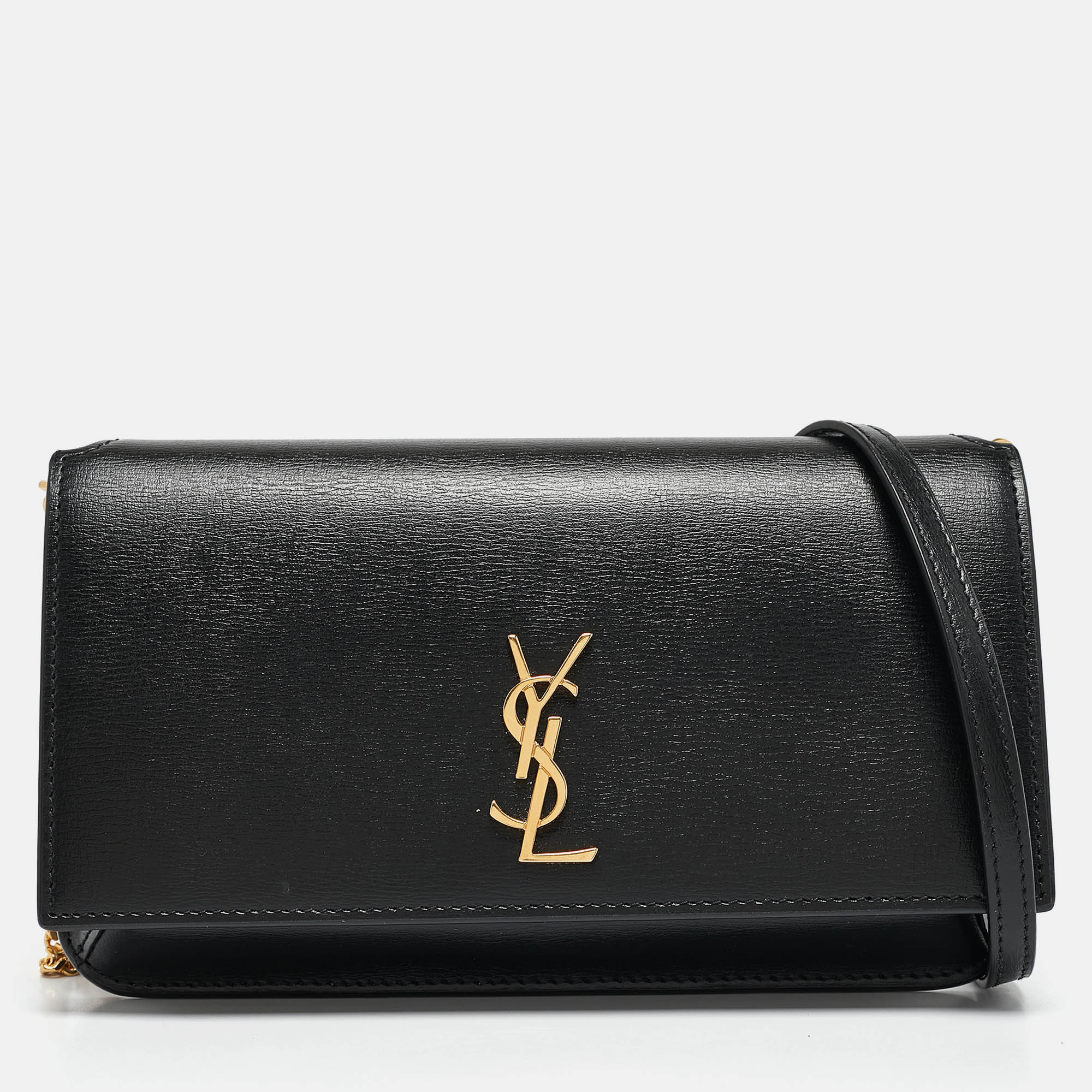 

Saint Laurent Black Leather Cassandre Phone Crossbody Bag