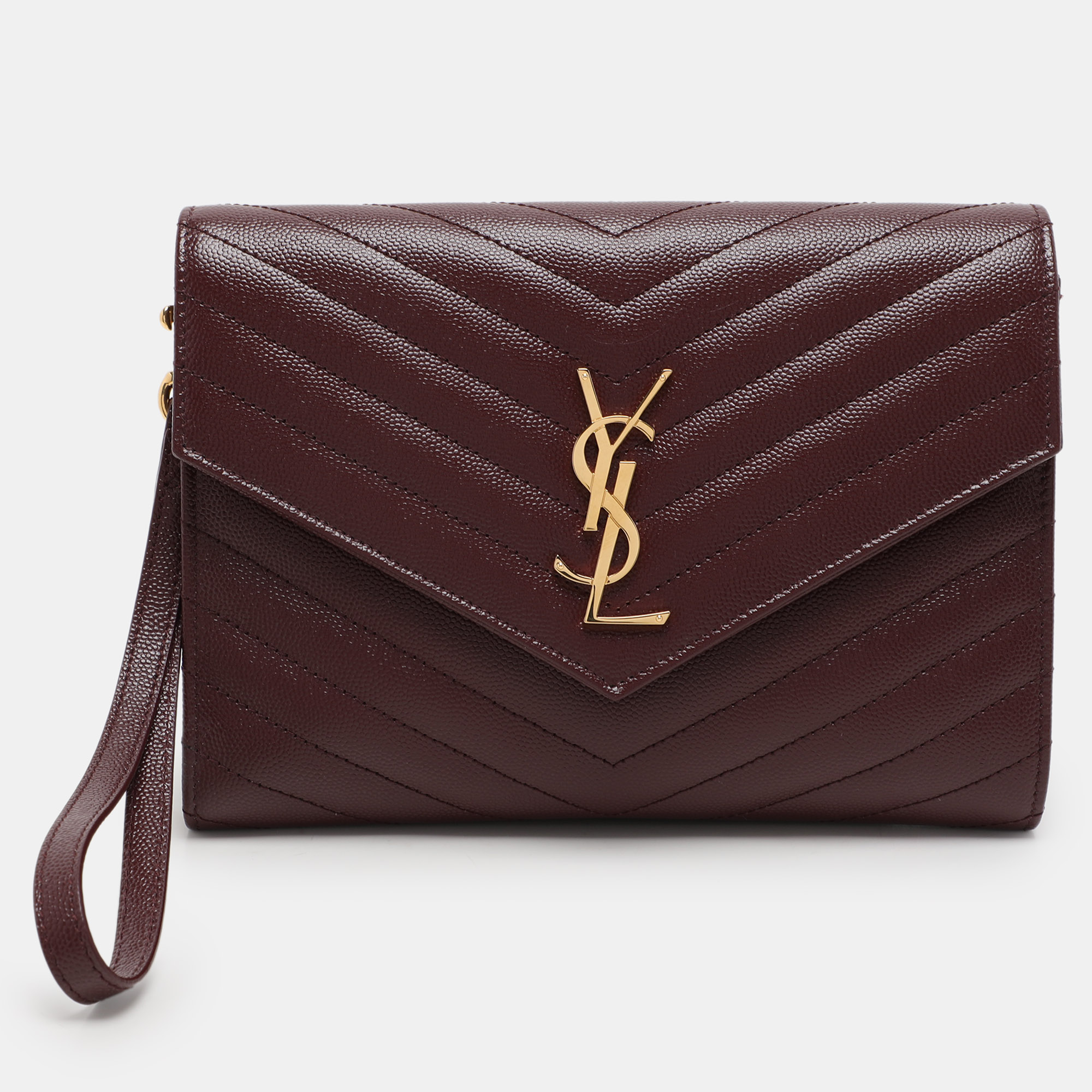 

Saint Laurent Paris Burgundy Leather Cassandre Flap Pouch