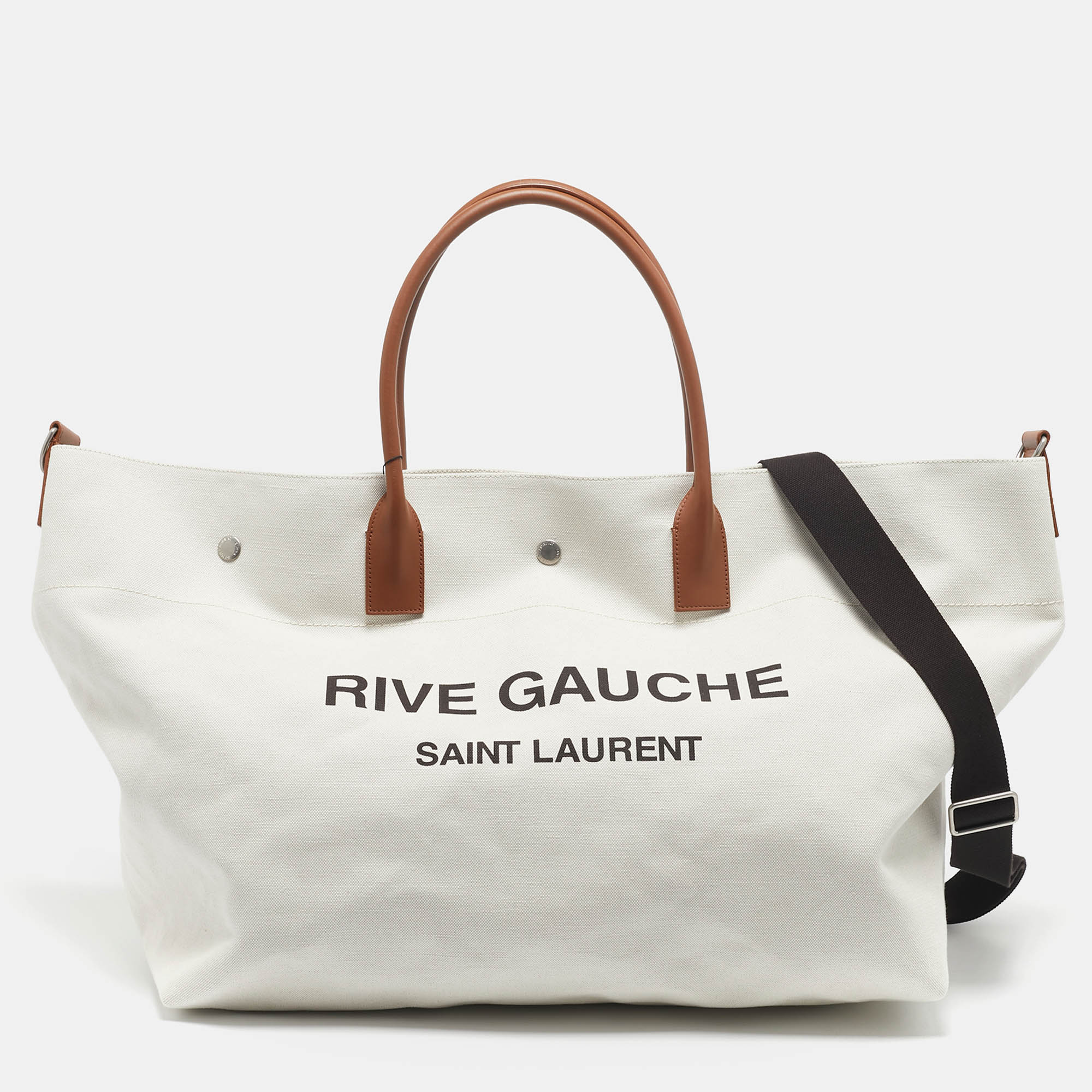 

Saint Laurent Off White Canvas Maxi Rive Gauche Shopper Tote