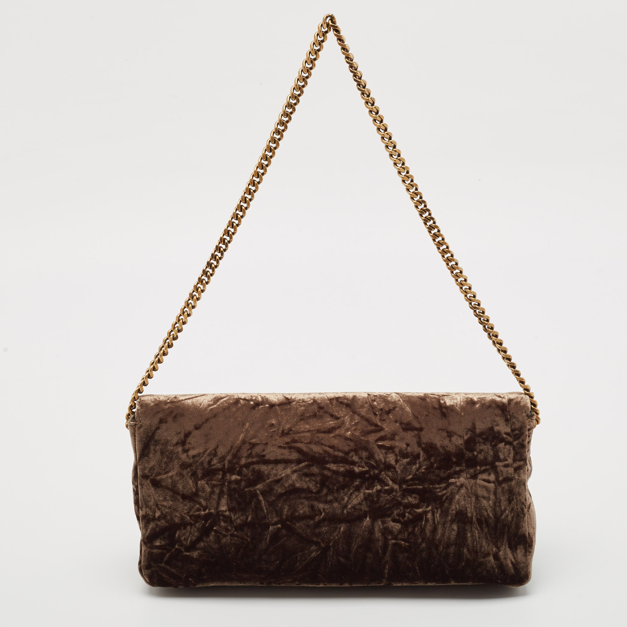Saint Laurent Brown Crinkled Velvet Kate 99 Wallet On Chain 