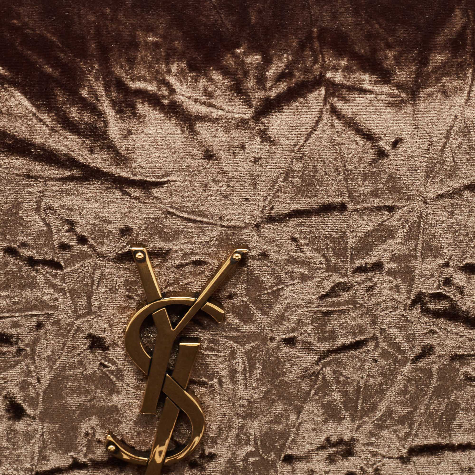 Saint Laurent Brown Crinkled Velvet Kate 99 Wallet On Chain 