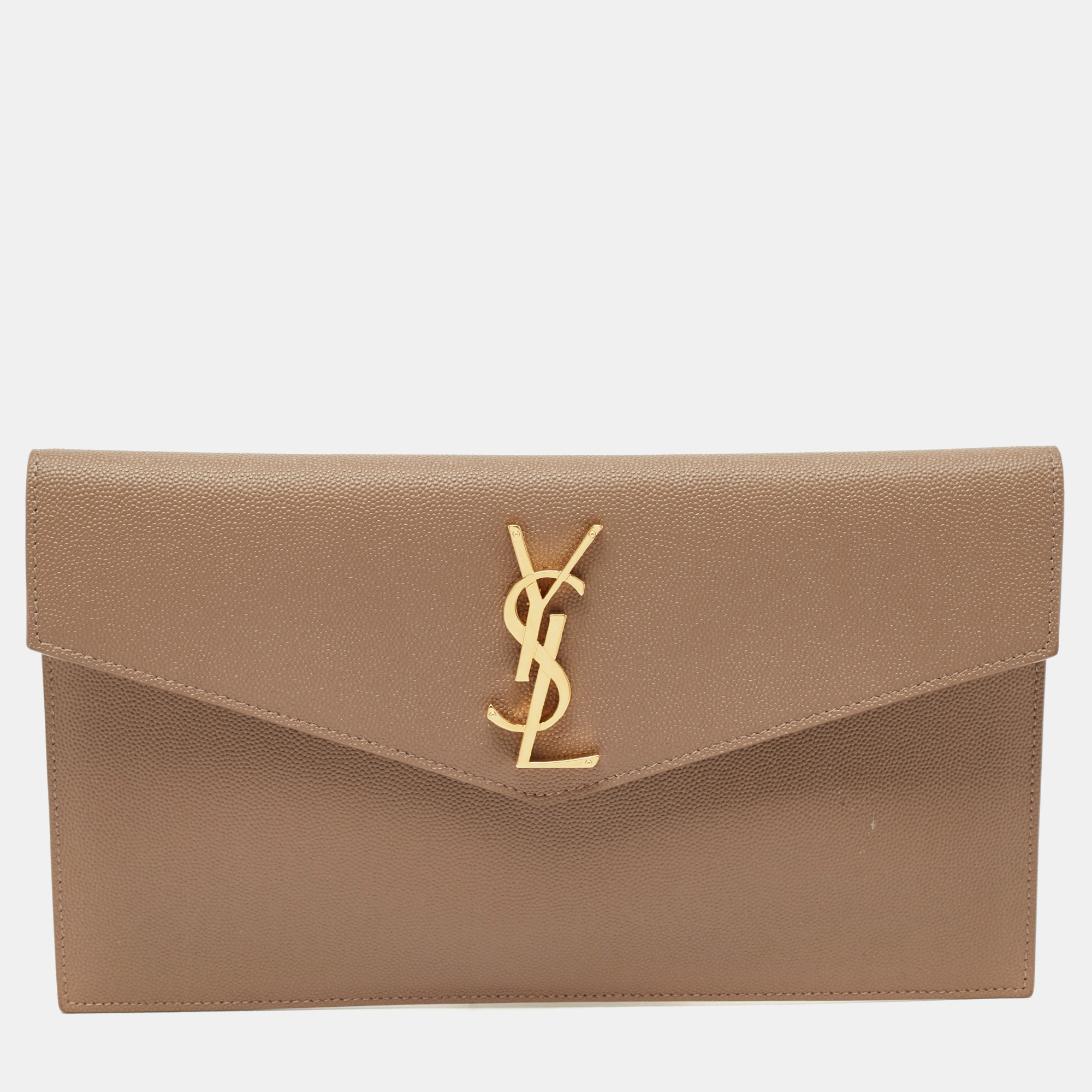 

Saint Laurent Taupe Grey Leather Uptown Clutch