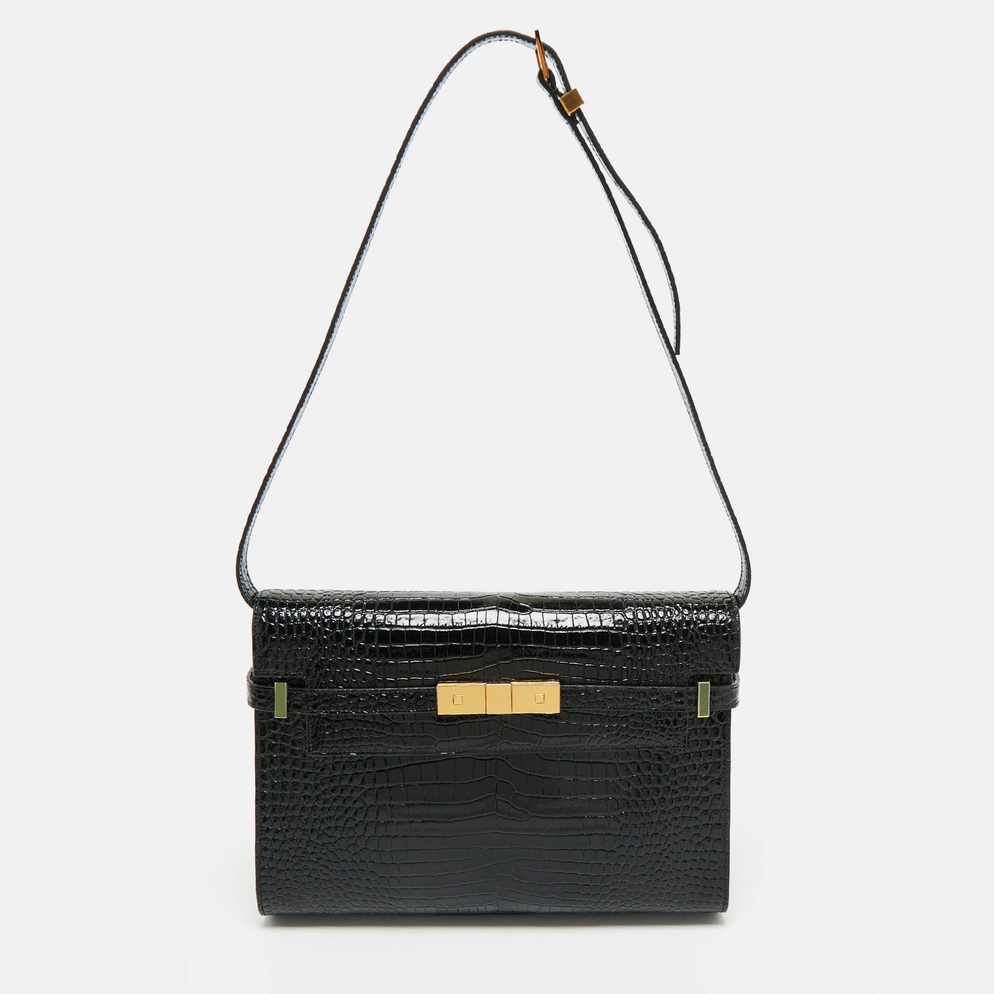 

Saint Laurent Black Croc Embossed Leather Manhattan Shoulder Bag