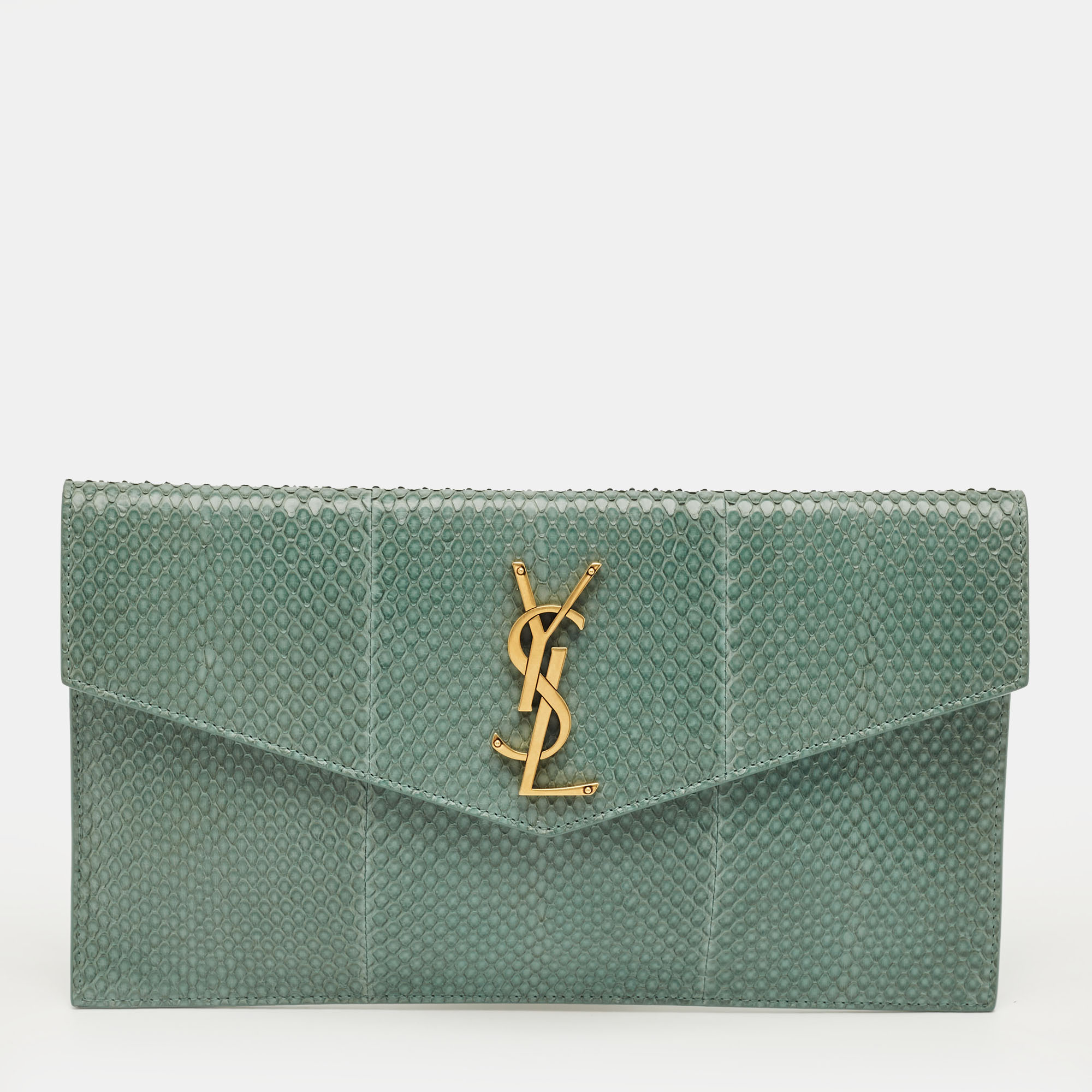 

Saint Laurent Green Python Uptown Pouch