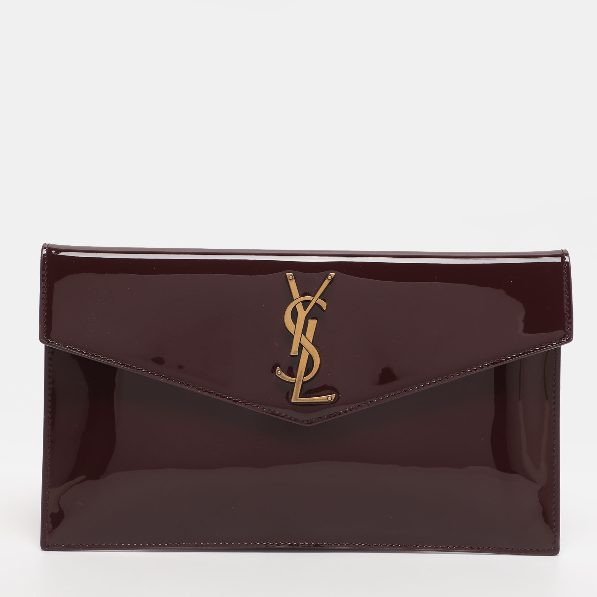 

Saint Laurent Burgundy Patent Leather Uptown Envelope Clutch