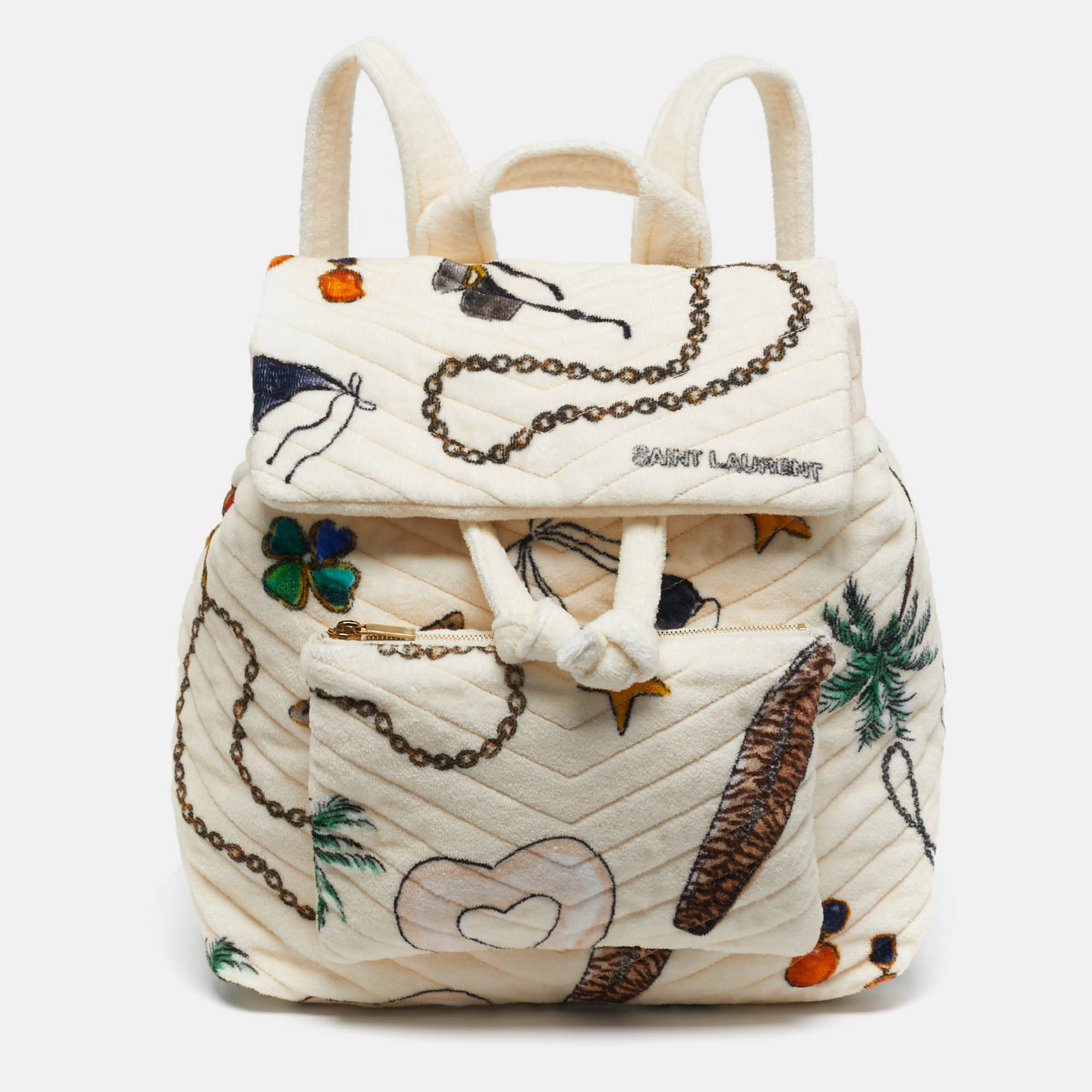 

Saint Laurent Cream/Multicolor Summer Print Terry Cloth Backpack