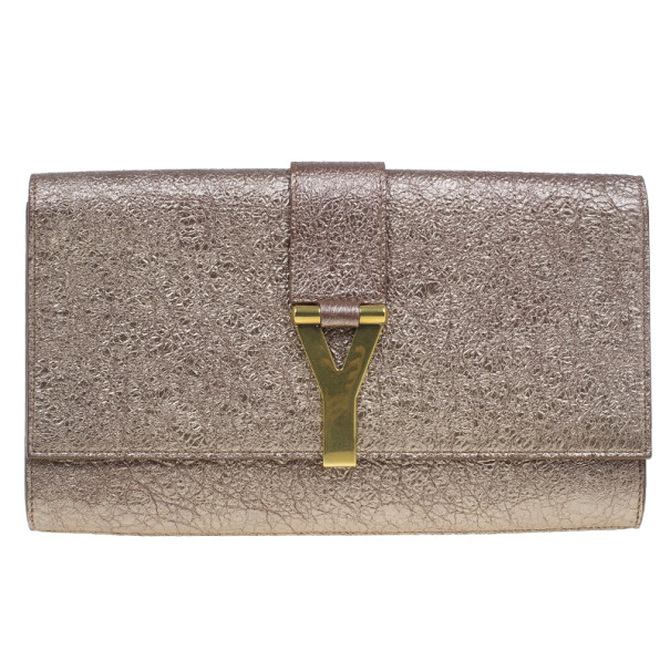 Pre Owned Saint Laurent Paris Bronze Embellished Chyc Clutch