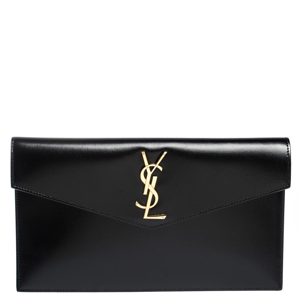 Pre Owned Saint Laurent Black Leather Medium Uptown Clutch