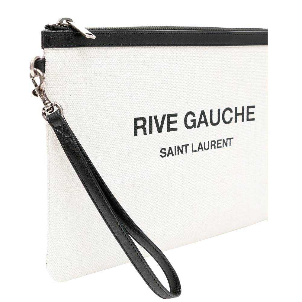 

Saint Laurent White Canvas Rive Gauche Clutch Bag