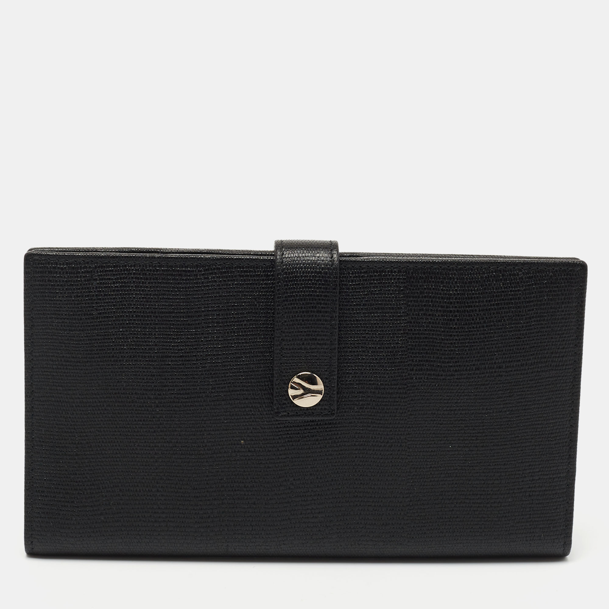 Pre-owned Saint Laurent Black Leather Flap Bifold Long Wallet