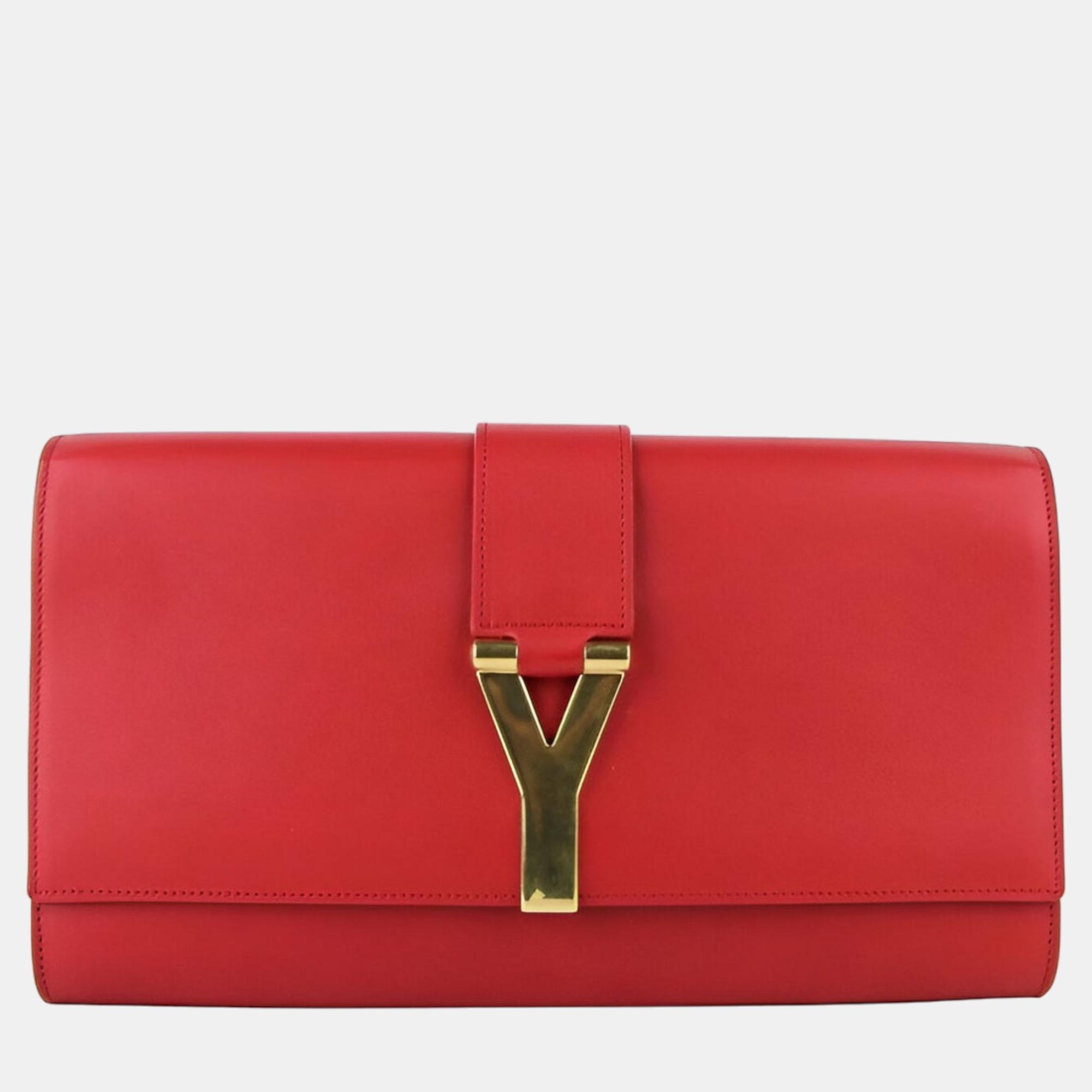 Pre-owned Saint Laurent Red Leather Clutch
