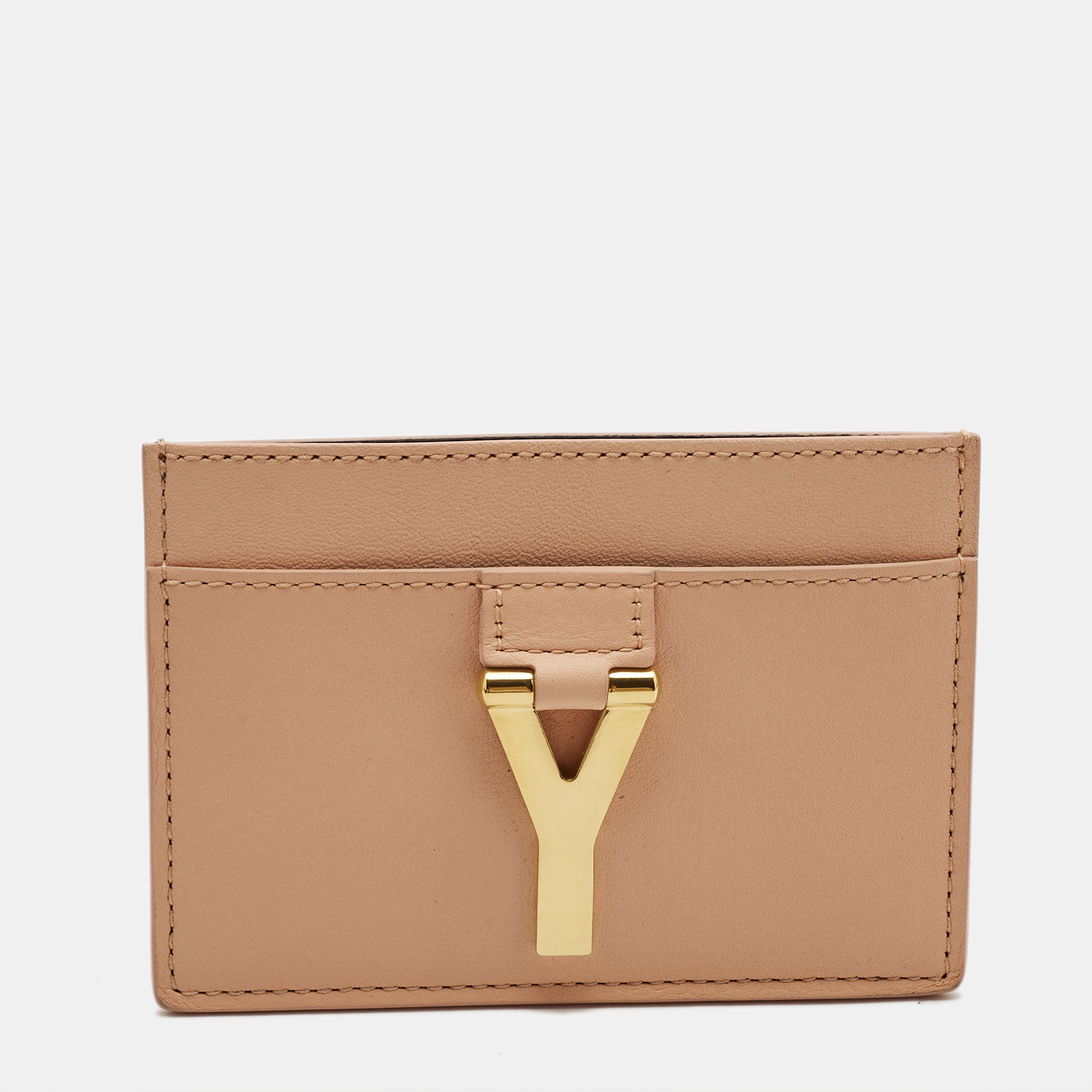 

Saint Laurent Peach Leather Easy Y Card Holder, Orange