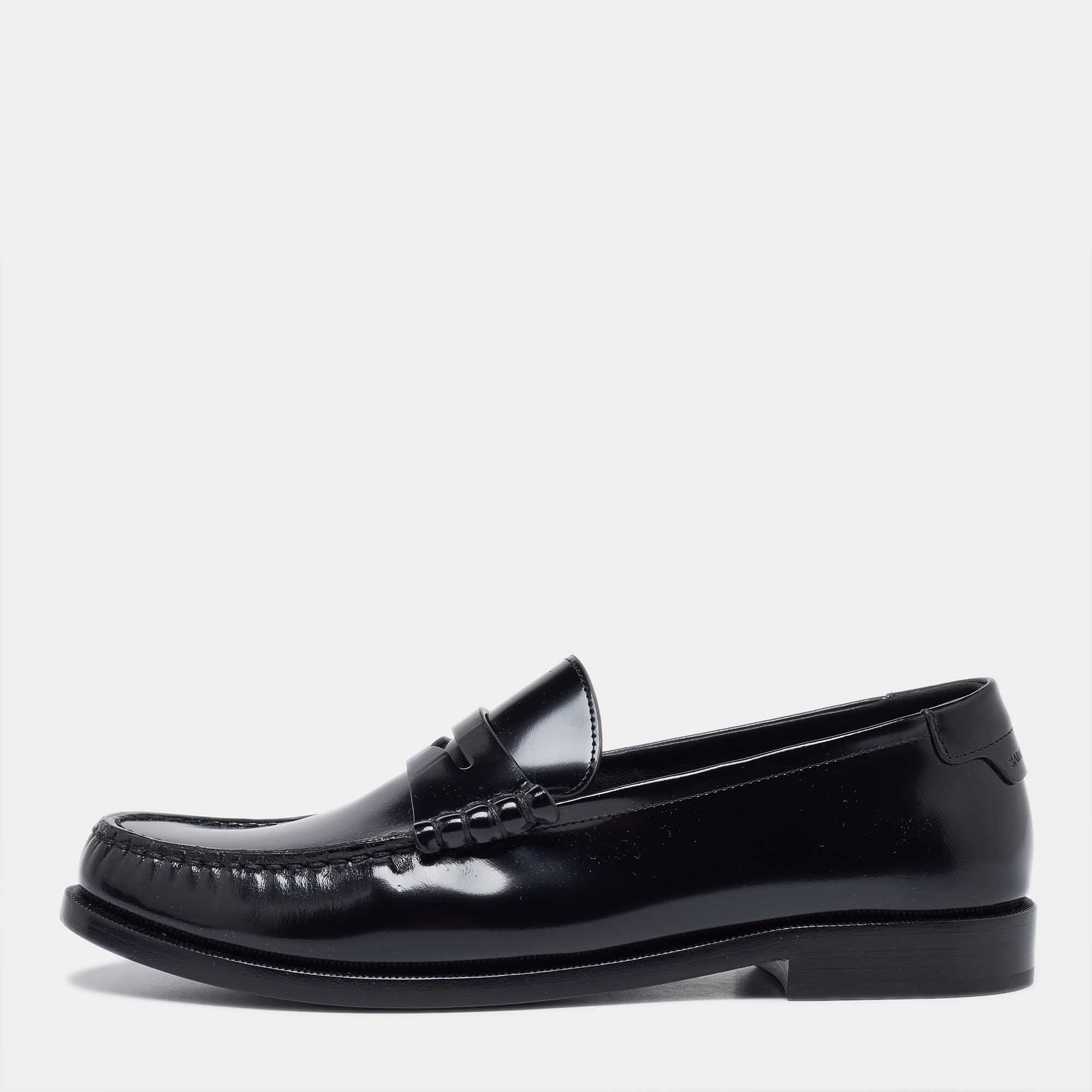 Pre-owned Saint Laurent Black Patent Leather Penny Le Loafers Size 40