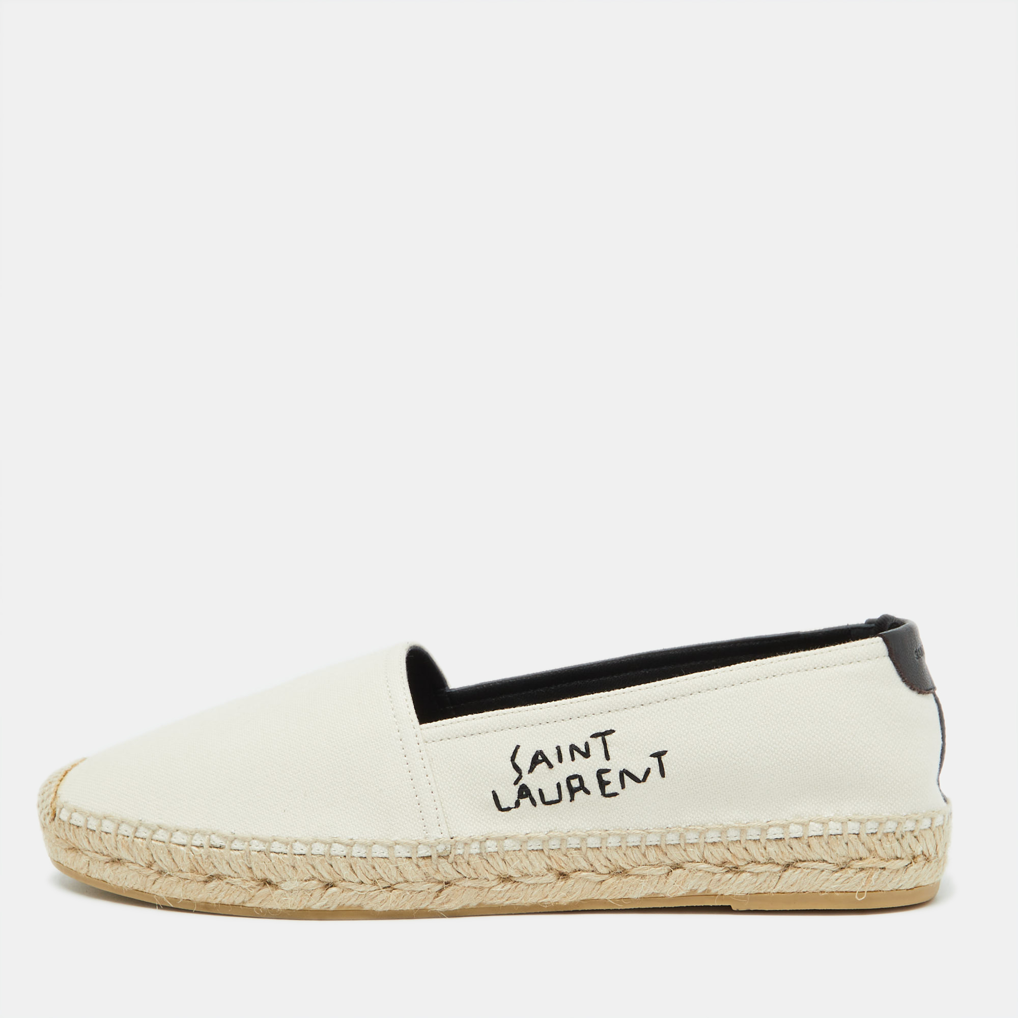 

Saint Laurent Beige Canvas Embroidered Slip On Espadrille Loafers Size