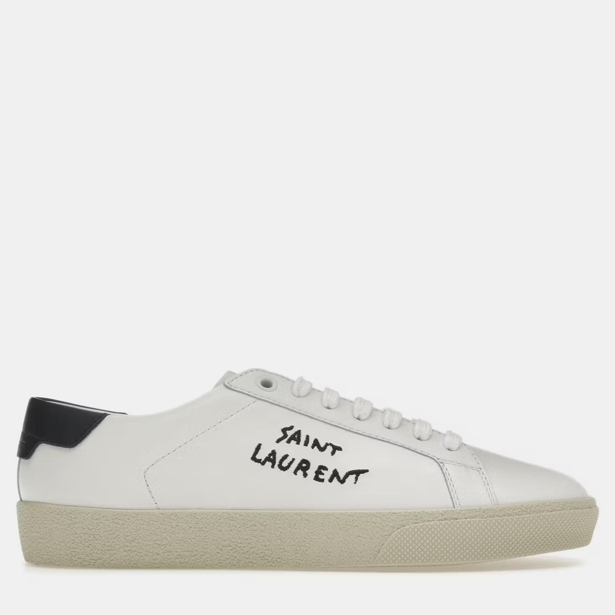 Pre-owned Saint Laurent Optic White/black Court Classic Sneaker Eu 38