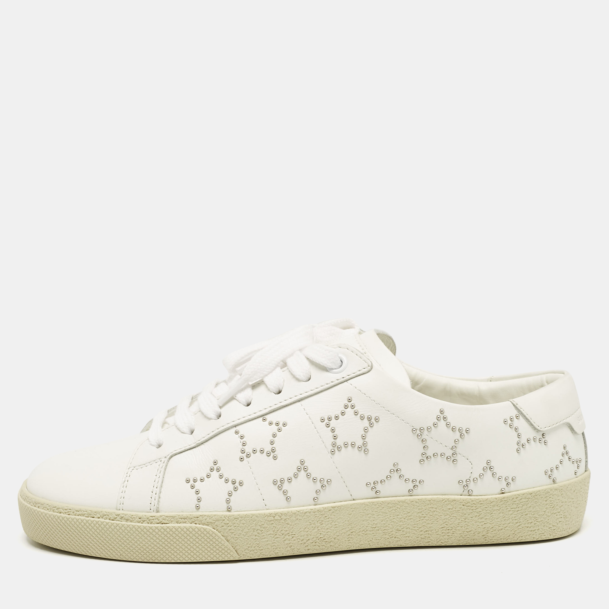 

Saint Laurent White Leather Court Classic Star Low Top Sneakers Size