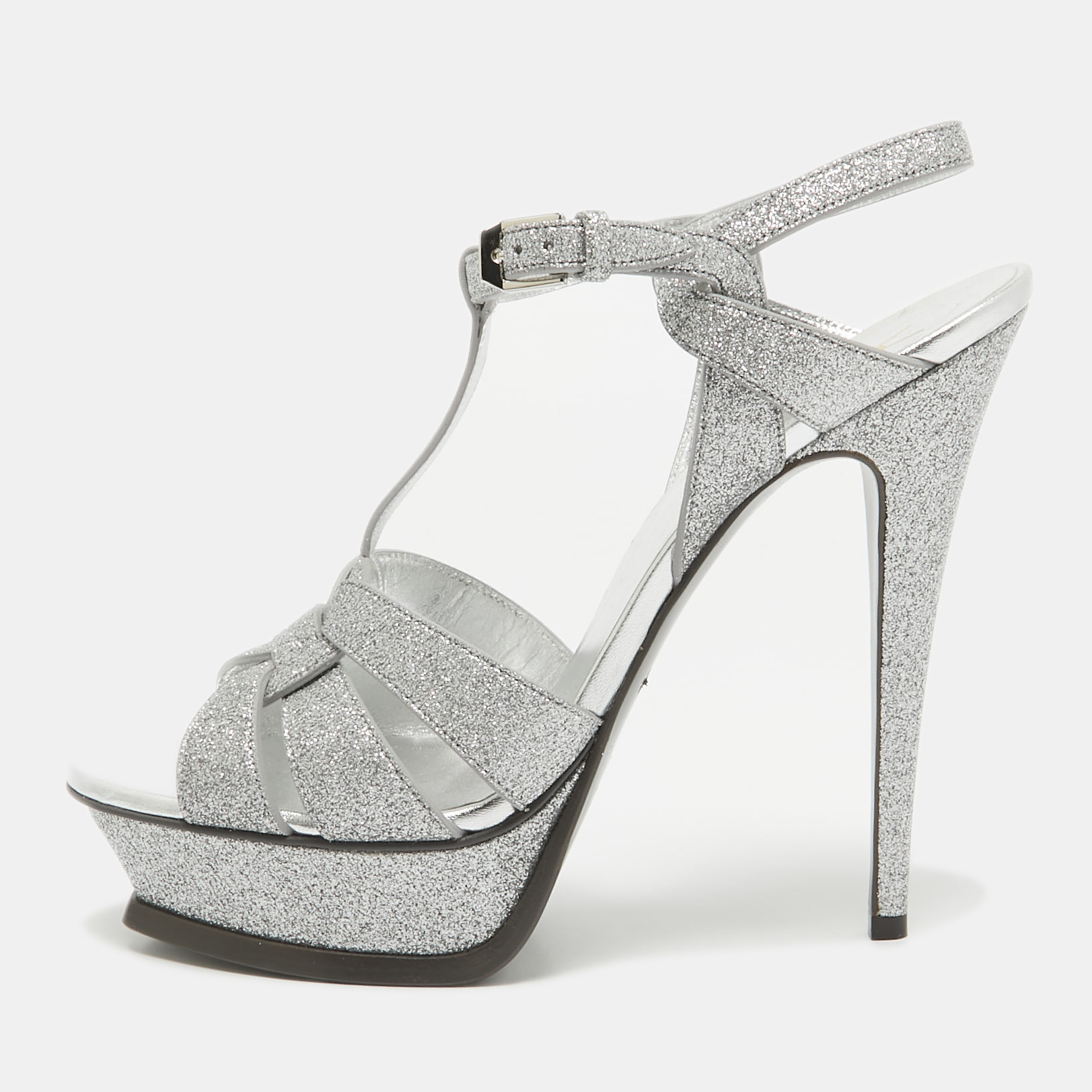 

Saint Laurent Silver Glitter Tribute Sandals Size