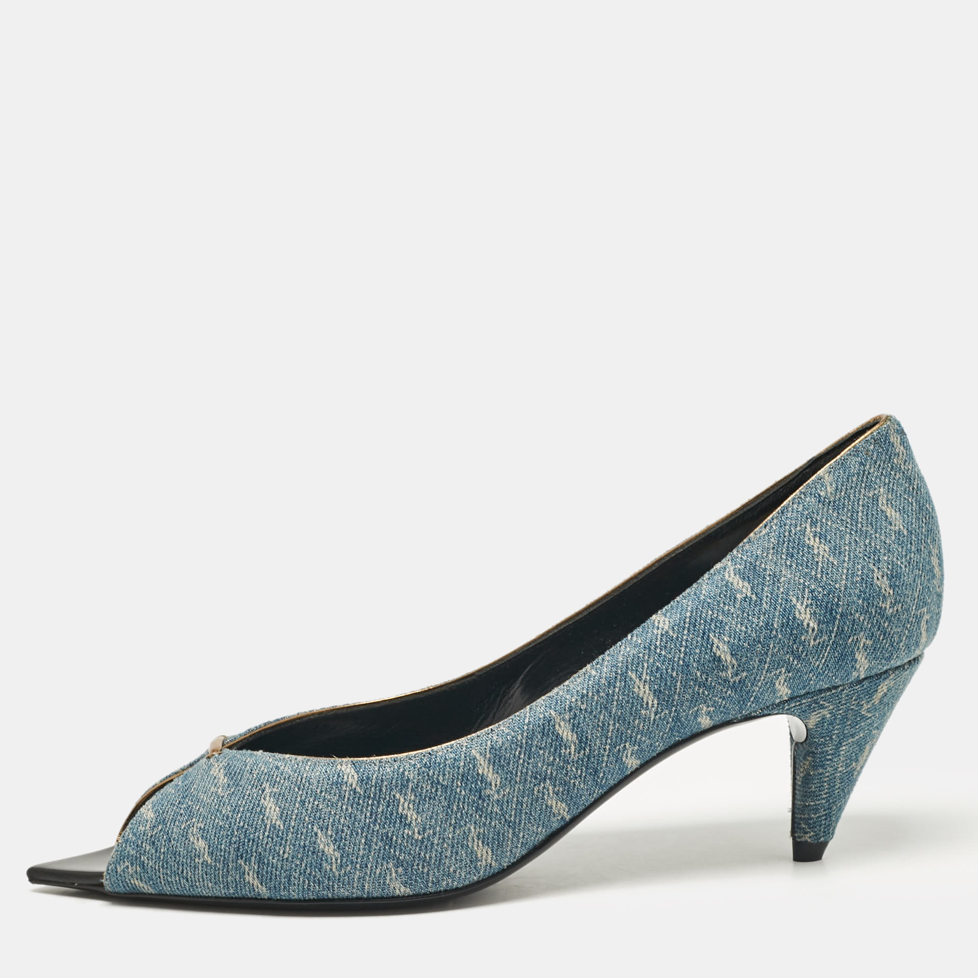 

Saint Laurent Blue Denim Lora Peep Toe Pumps Size