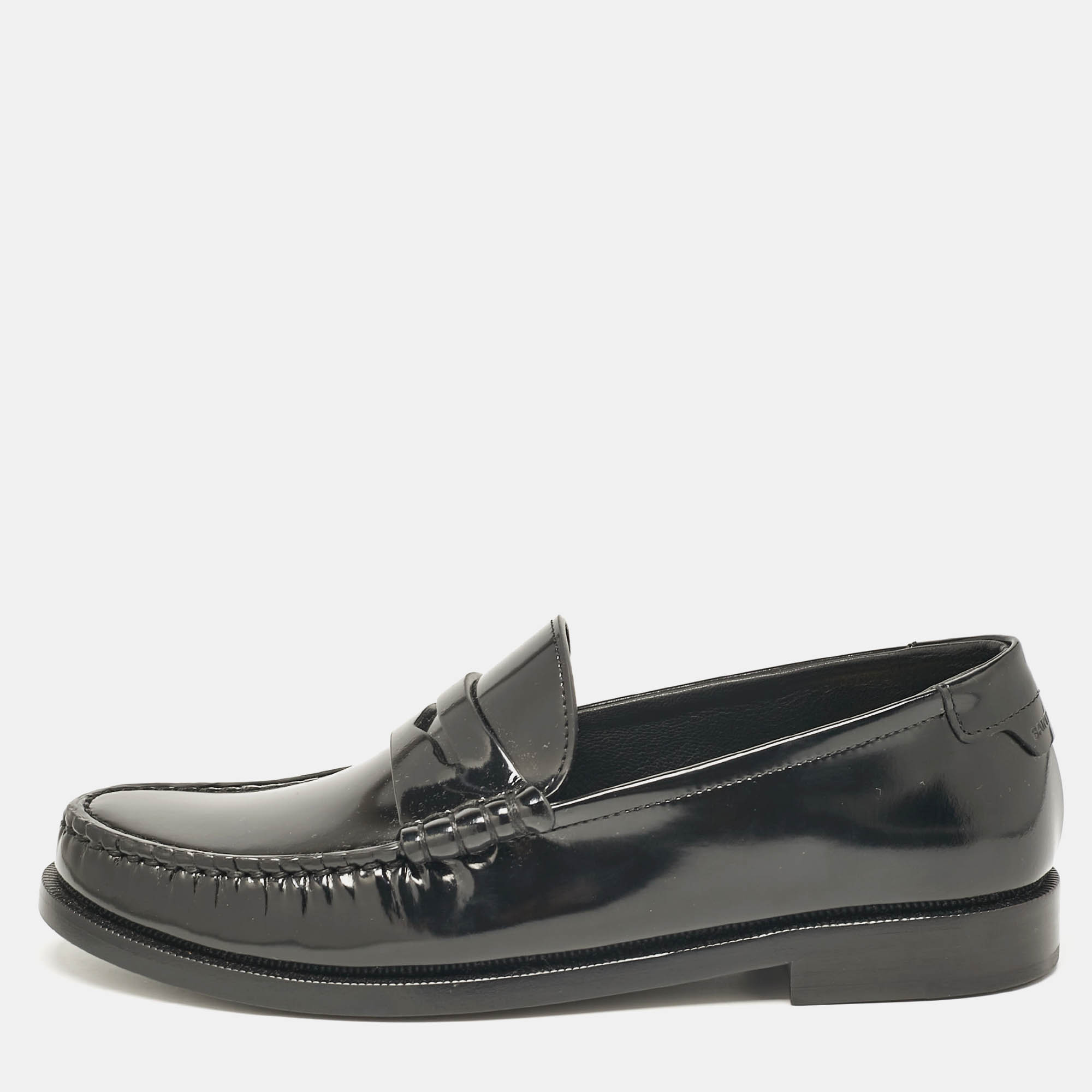 

Saint Laurent Black Brushed Leather Penny Loafers Size