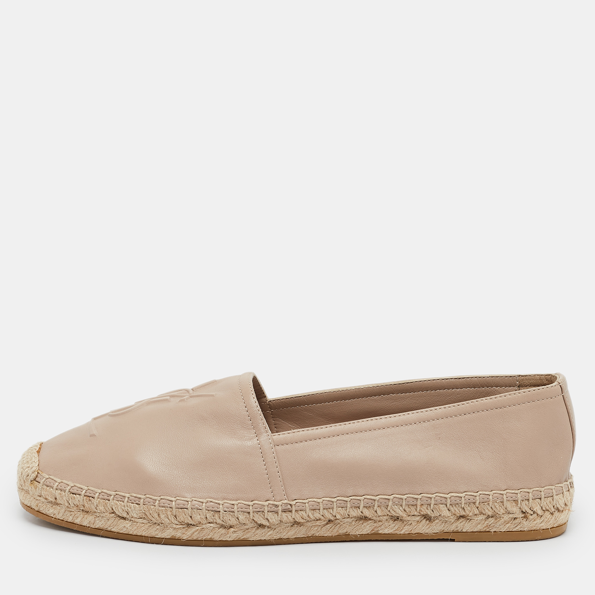 

Saint Laurent Beige Leather Cassandra Espadrille Flats Size