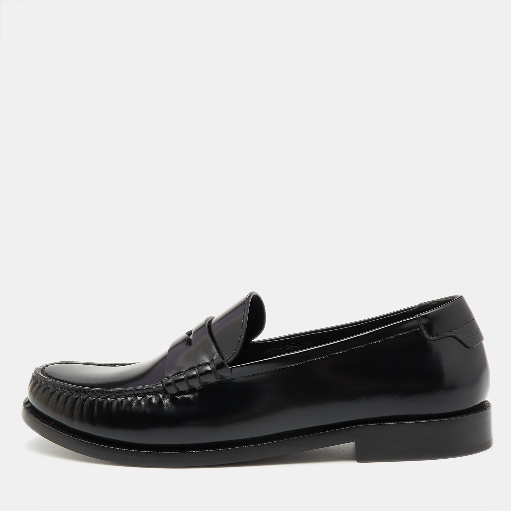 

Saint Laurent Black Brushed Leather Penny Loafers Size