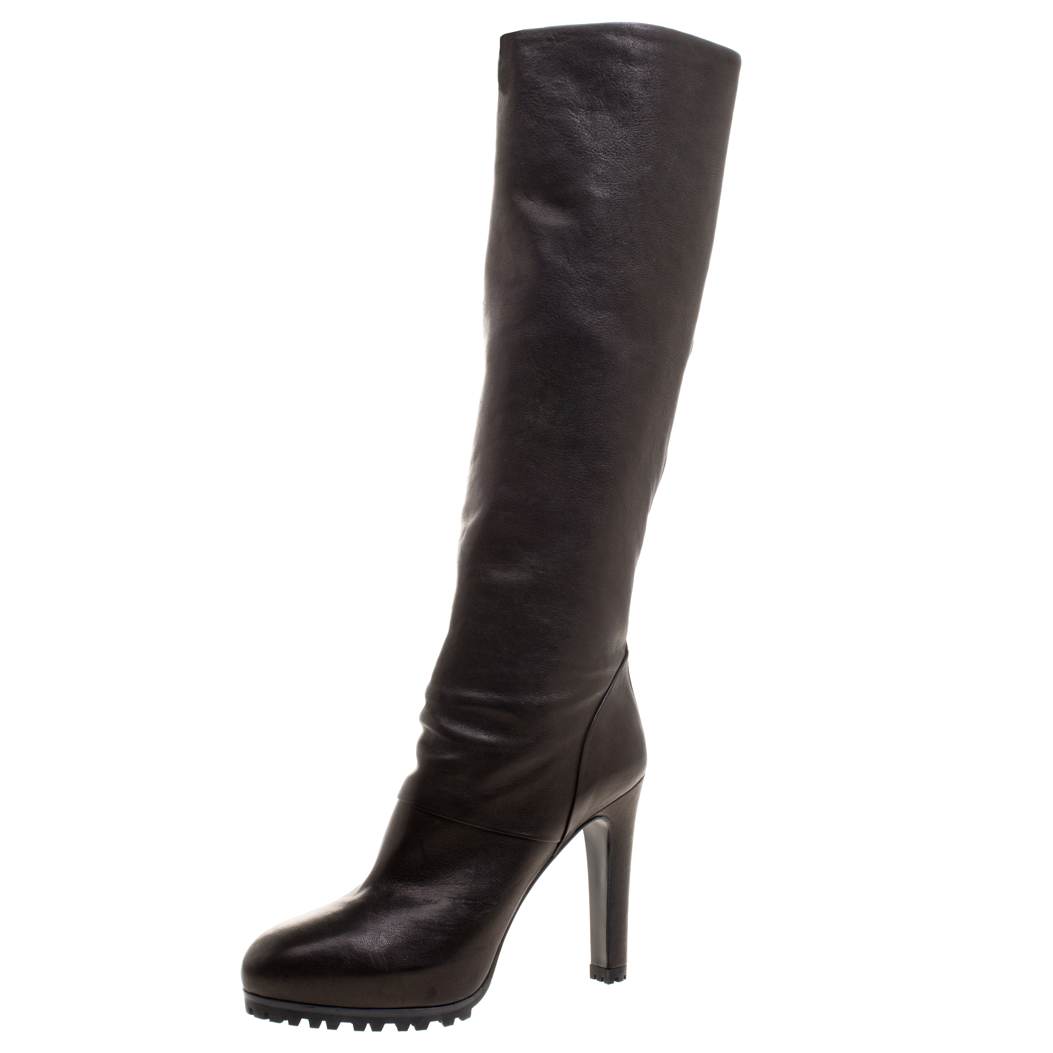 Pre Owned Saint Laurent Paris Black Leather Knee High Boots Size 39