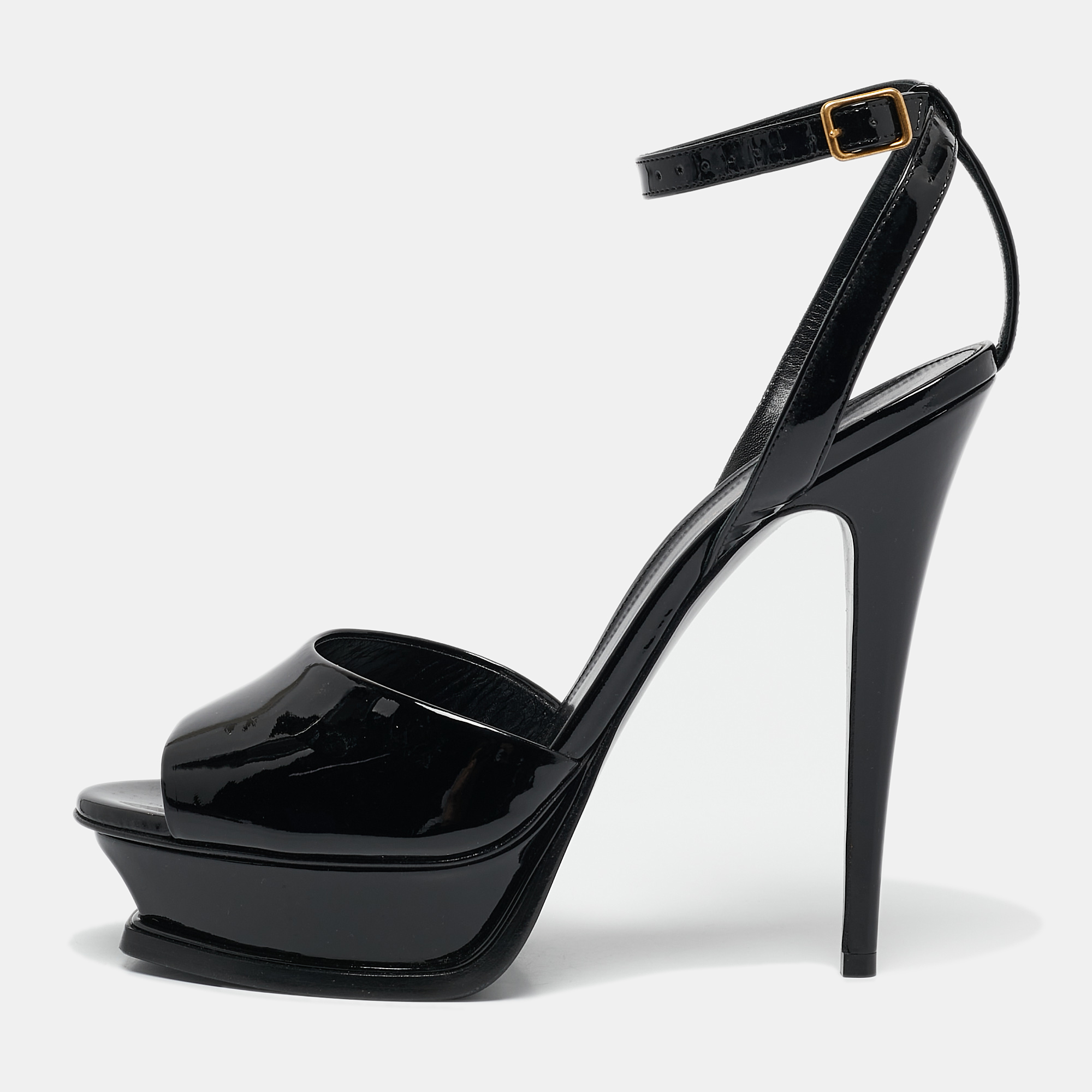 

Saint Laurent Black Patent Leather Jodie Platform Ankle Strap Sandals Size