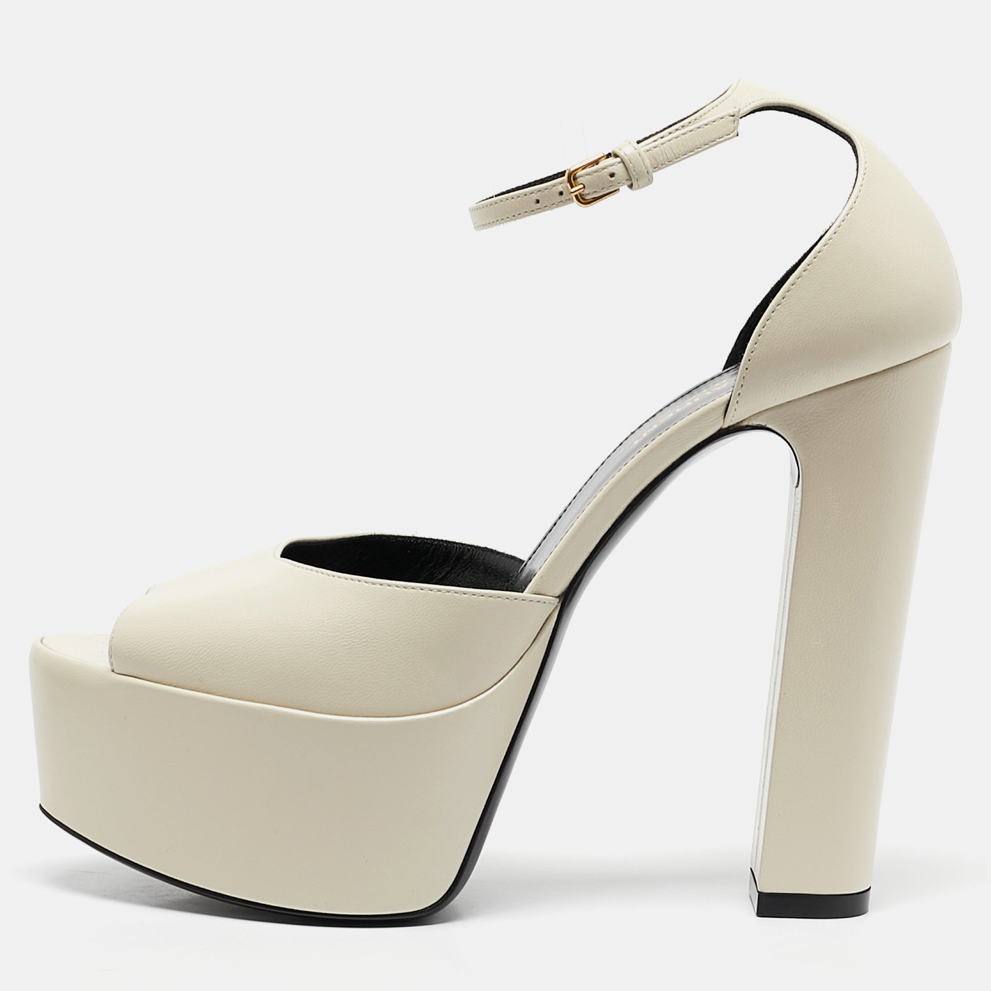 

Saint Laurent Cream Leather Jodie Ankle Strap Sandals Size