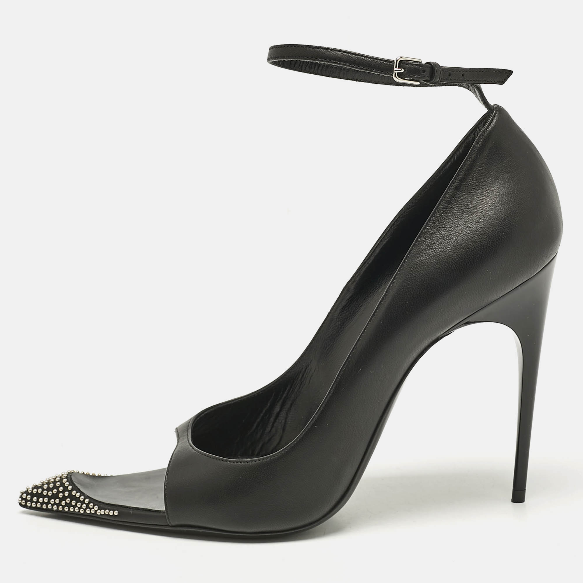 

Saint Laurent Black Leather Palace Open Toe Pumps Size