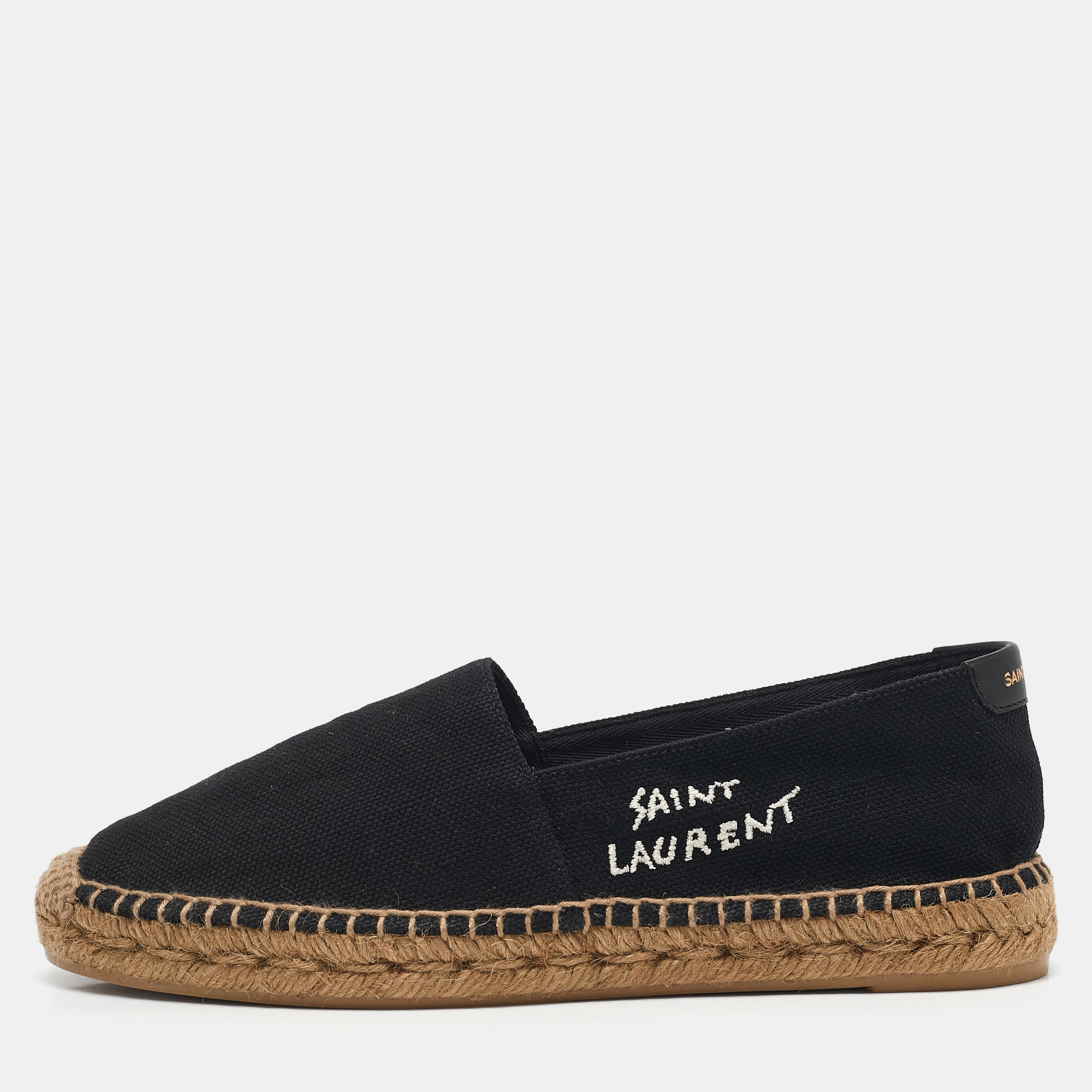 

Saint Laurent Black Canvas Embroidered Espadrille Flats Size