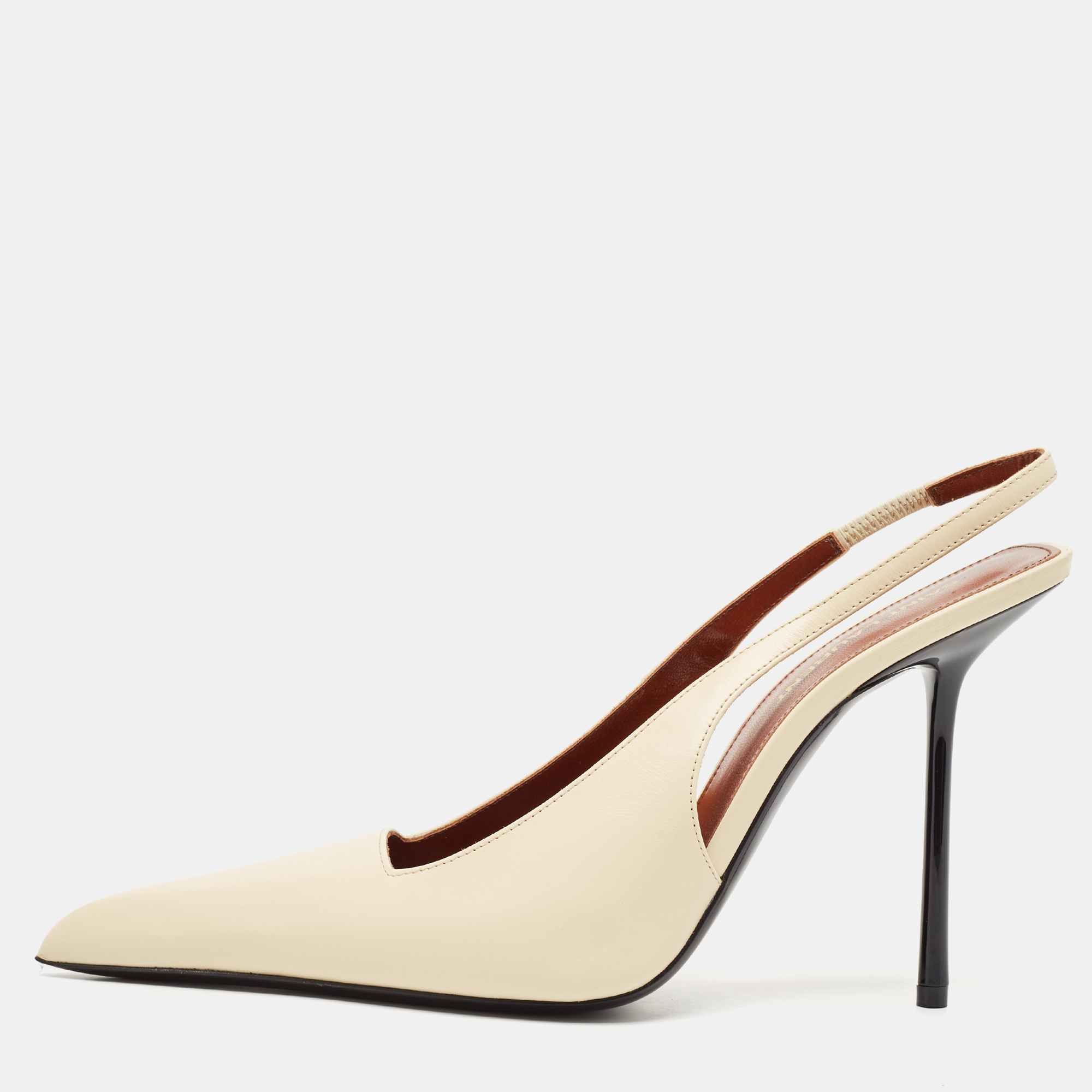 

Saint Laurent Cream Leather Kiss Slingback Pumps Size