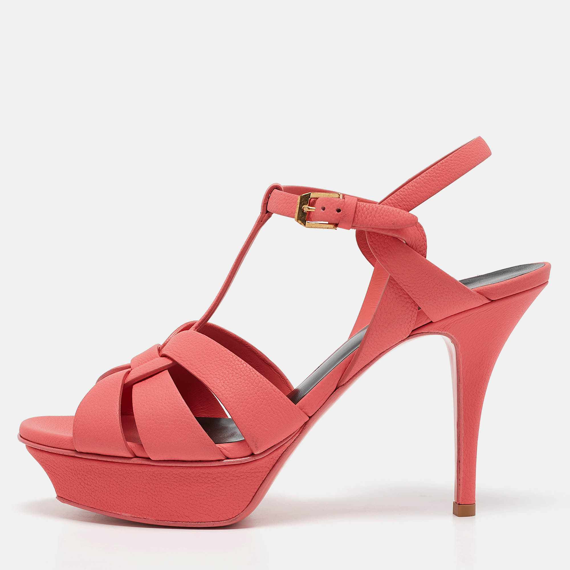 

Saint Laurent Coral Pink Leather Tribute Sandals Size