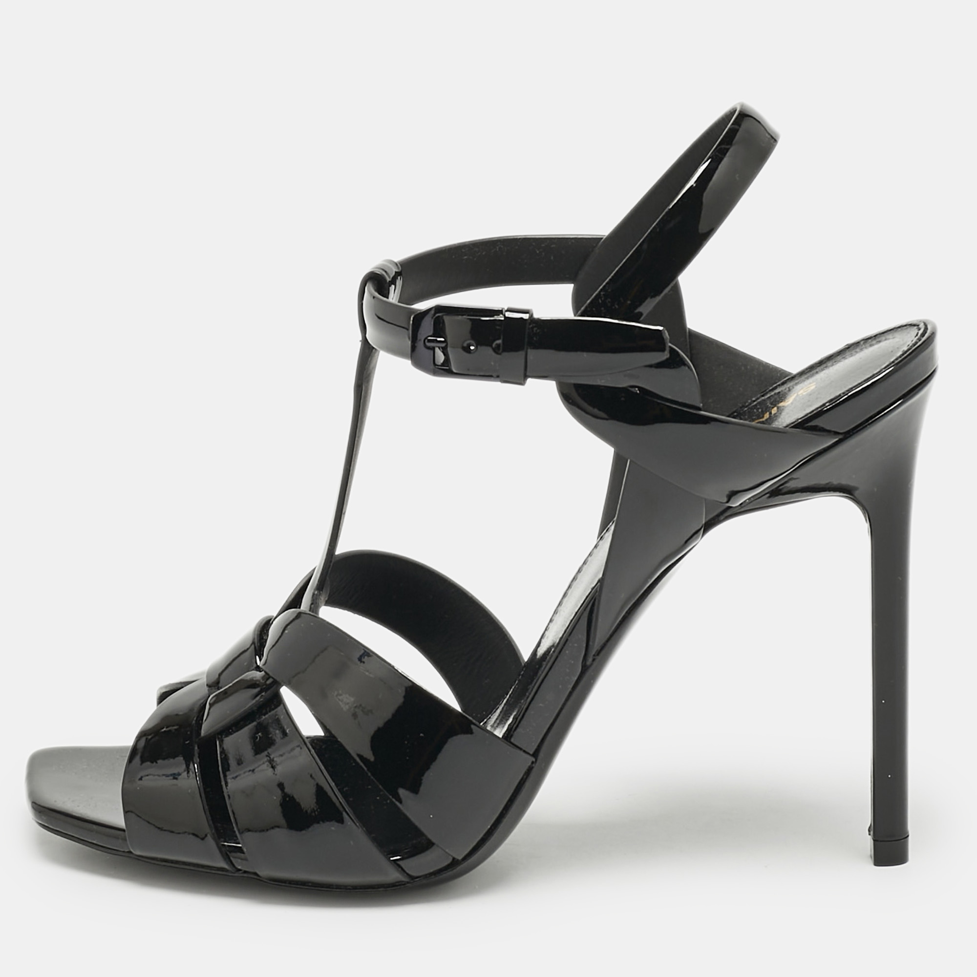 

Saint Laurent Black Patent Leather Tribute Sandals Size