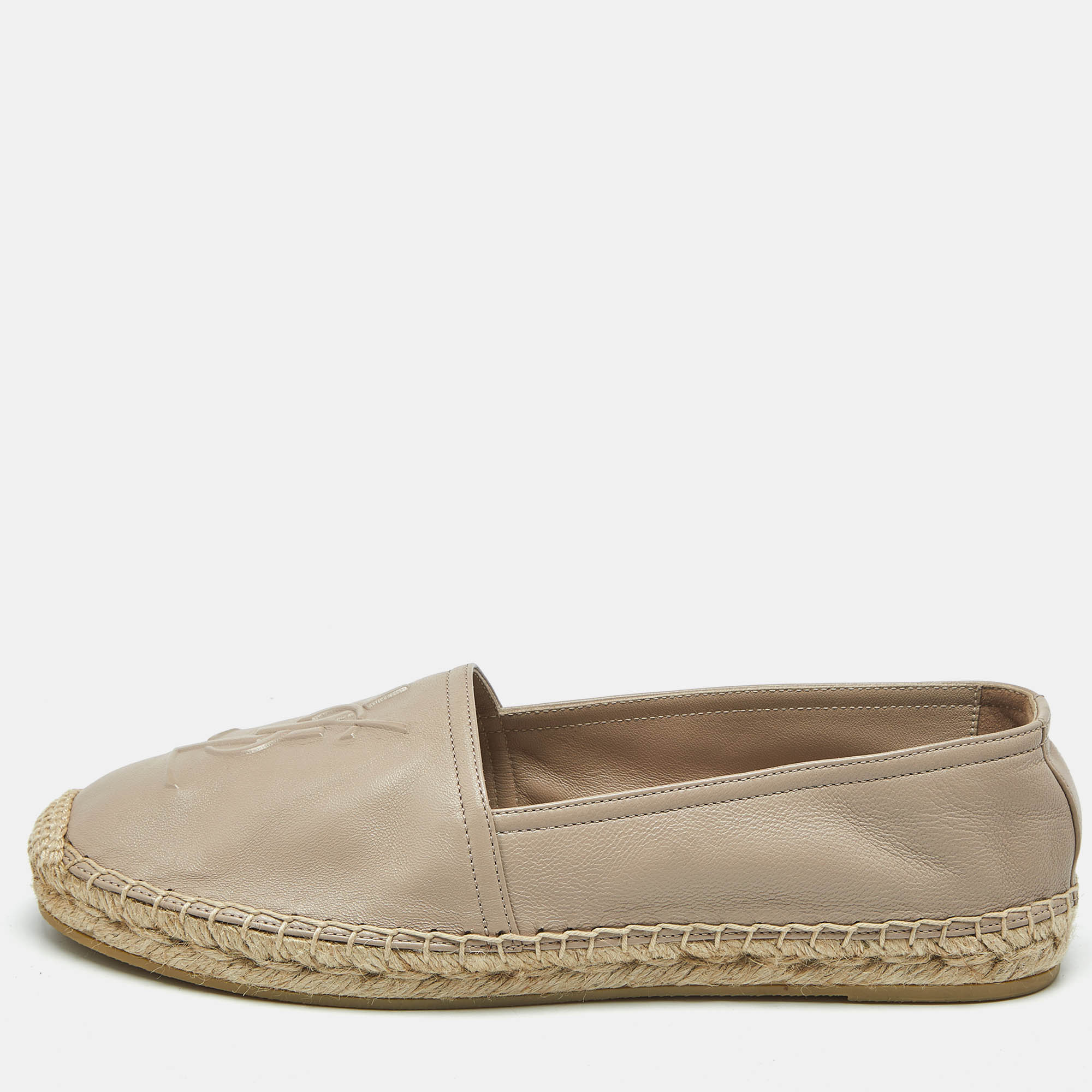 

Saint Laurent Beige Leather Cassandra Espadrille Flats Size