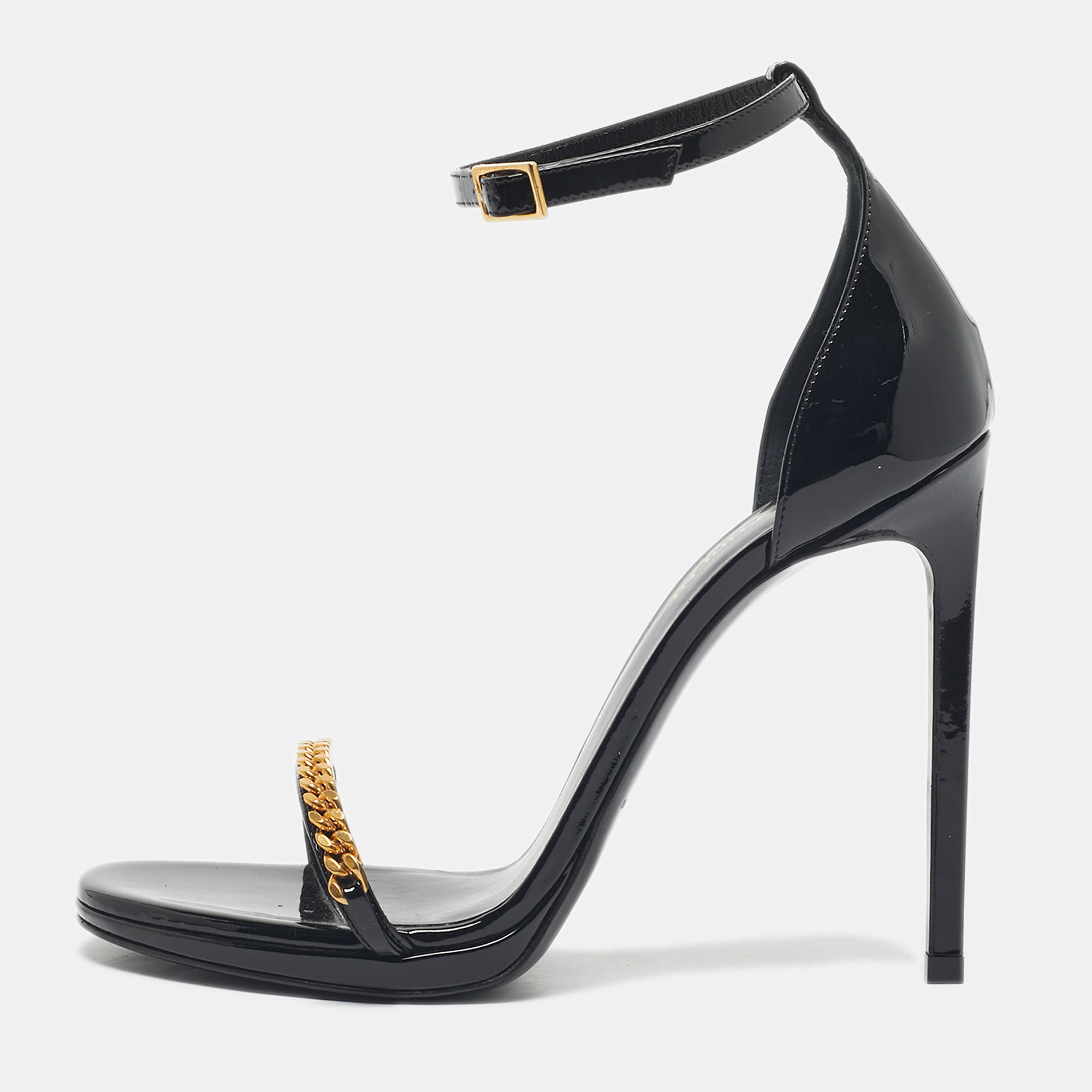 

Saint Laurent Black Patent Leather Jane Ankle Strap Sandals Size