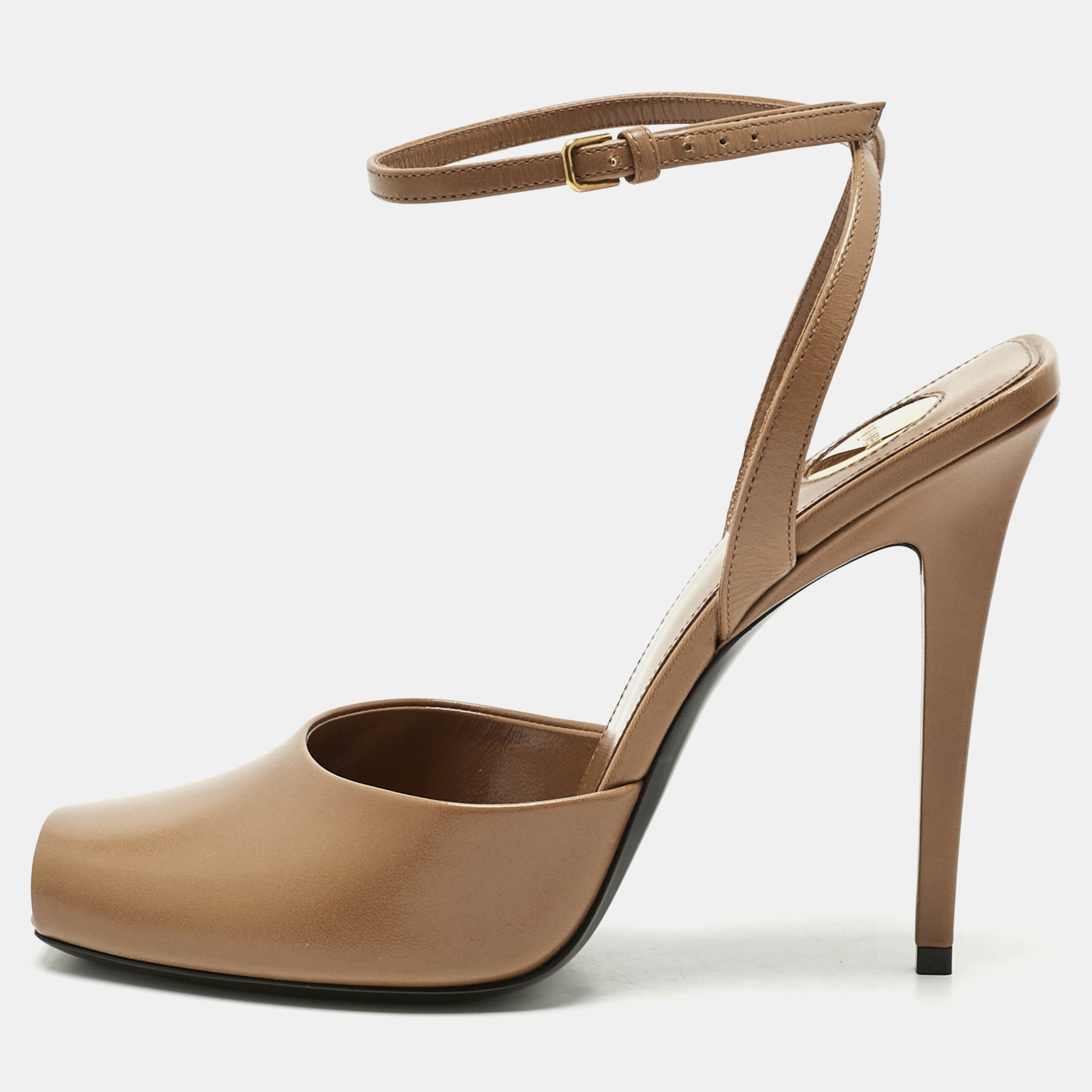 Pre-owned Saint Laurent Brown Leather La Scandale Peep Toe Pumps Size 40