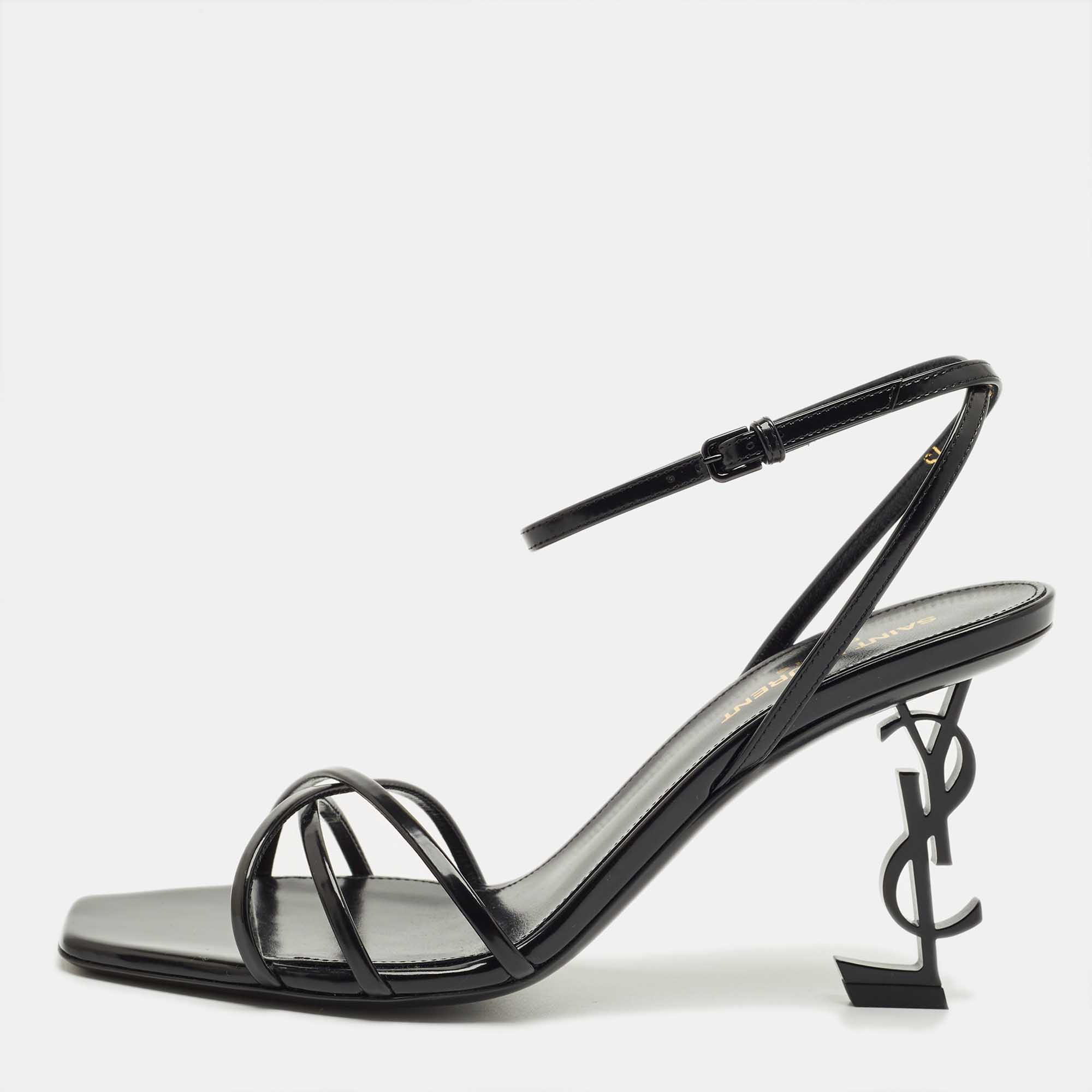 Pre-owned Saint Laurent Black Leather Opyum Ankle Strap Sandals Size 39