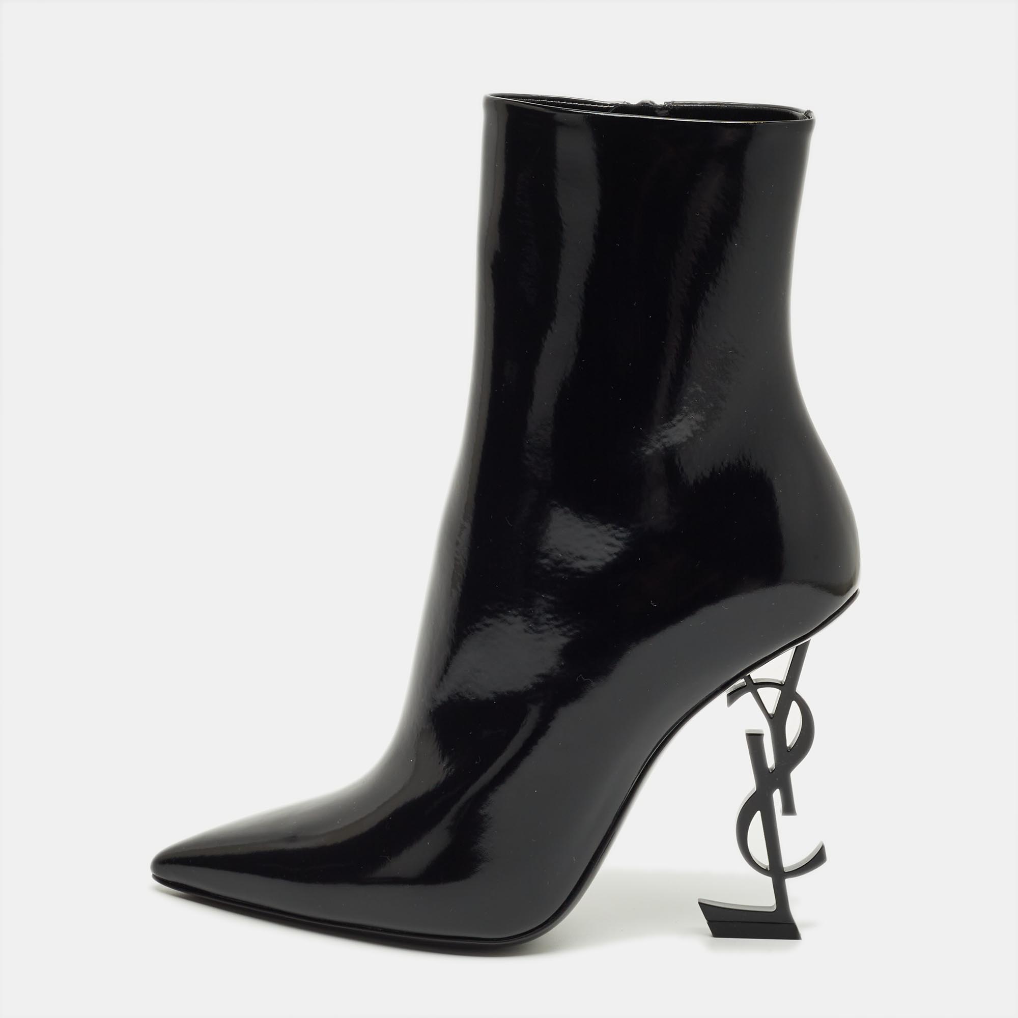

Saint Laurent Black Patent Leather Opyum Pointed Toe Ankle Boots Size