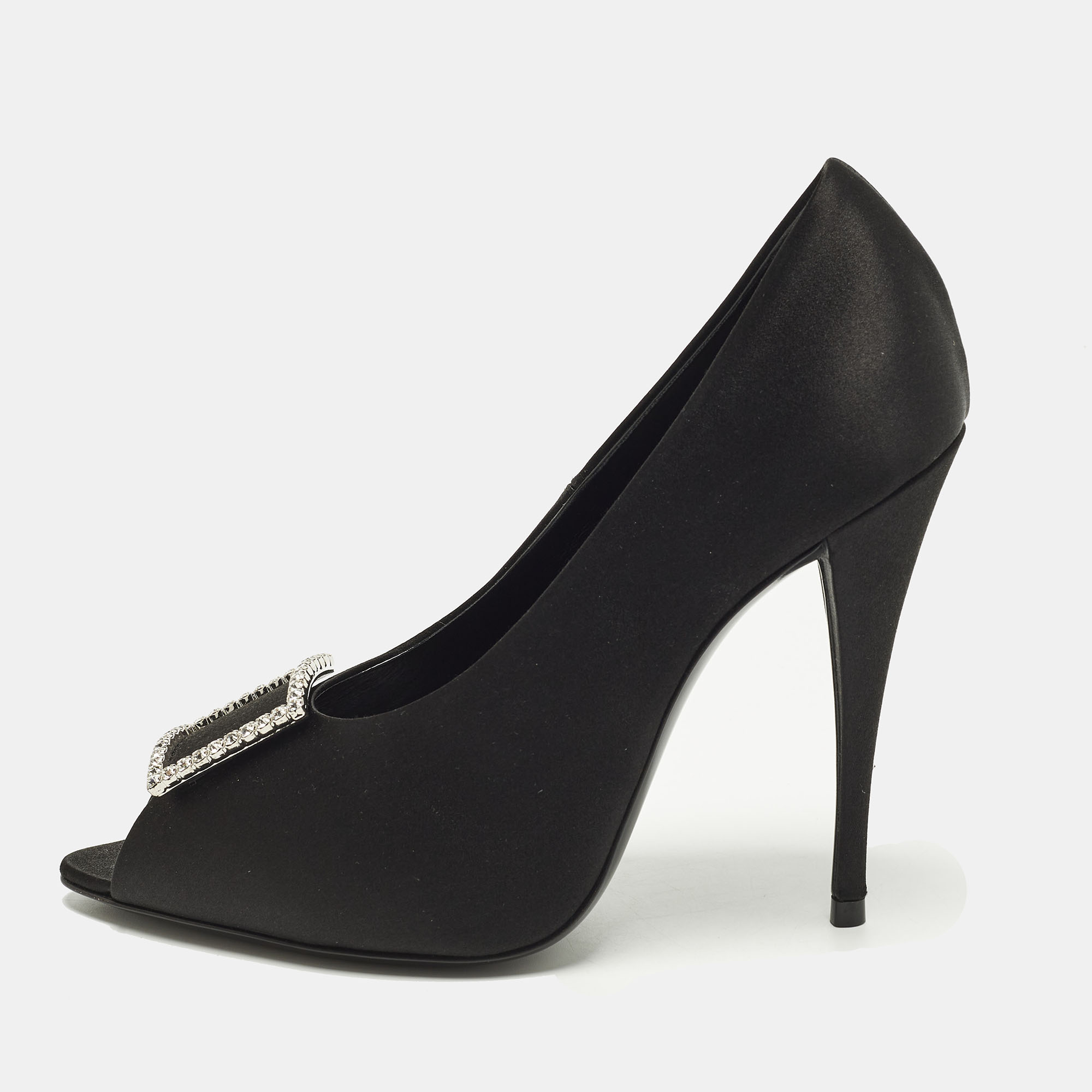 

Saint Laurent Franky Size  Black Satin Peep Toe Pumps