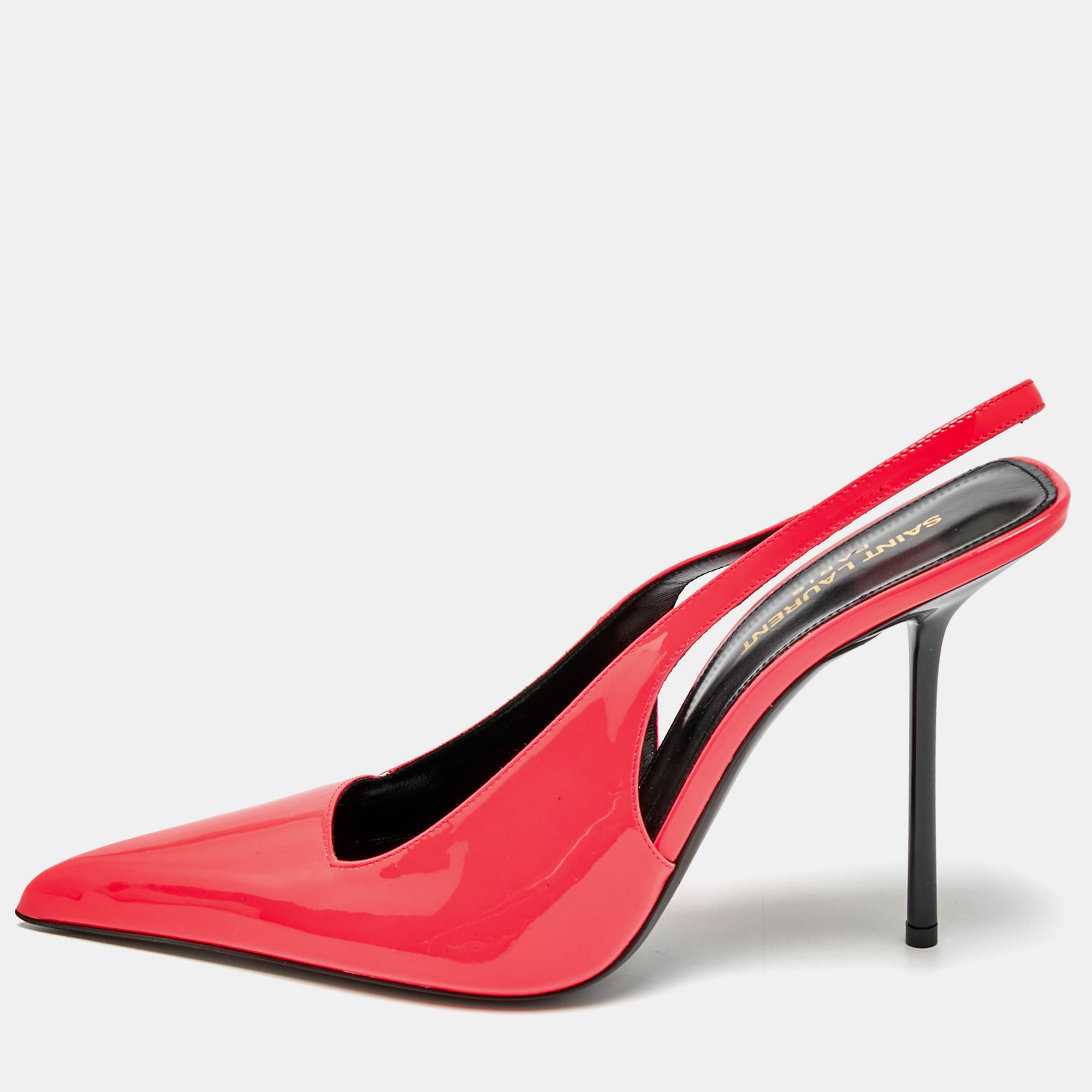 

Saint Laurent Kiss Size  Neon Pink Patent Leather Slingback Pumps
